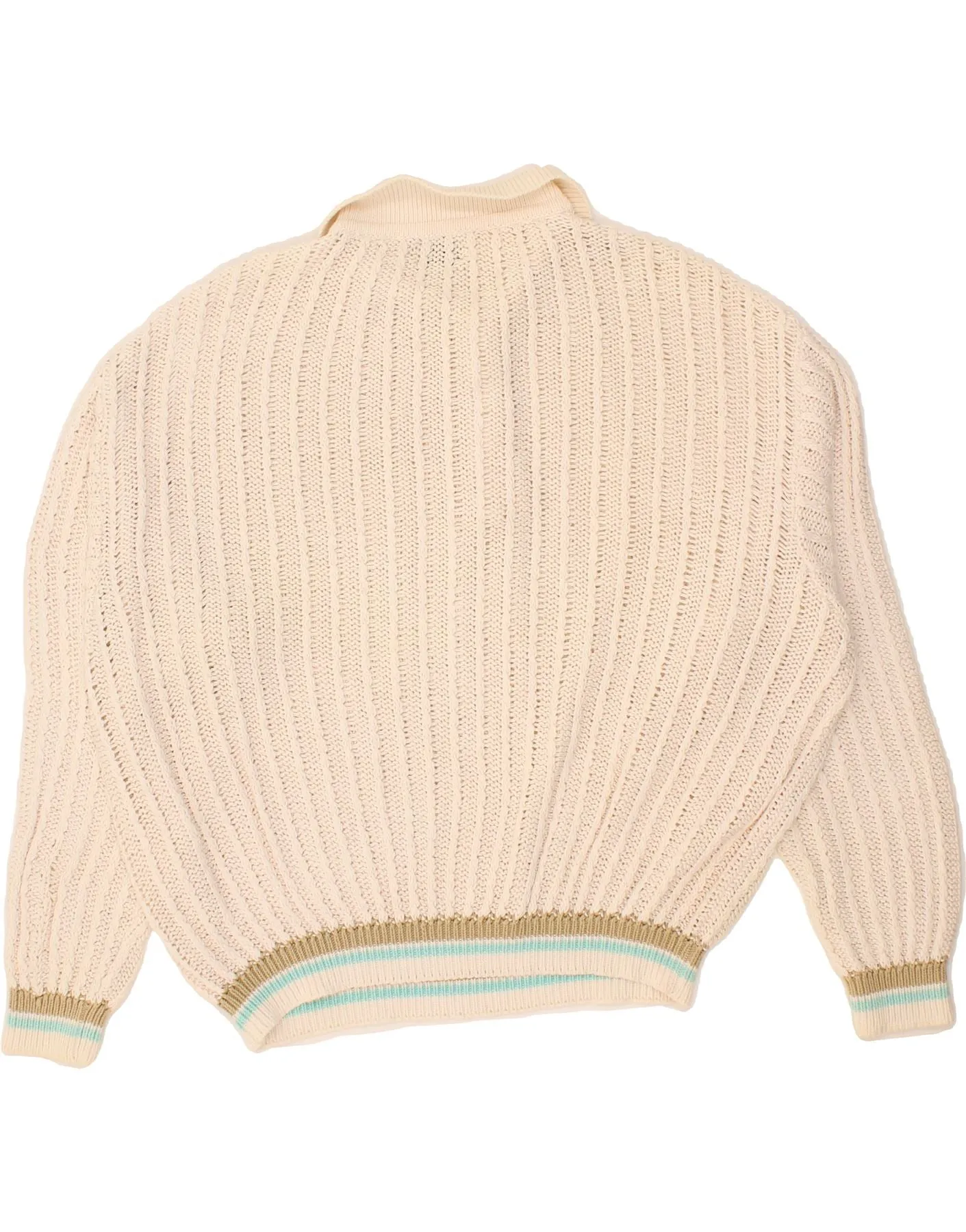 BENETTON Mens Polo Neck Jumper Sweater IT 52 Large Beige Cotton