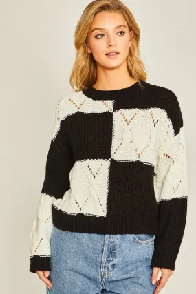 Black Diamond Cutout Checkered Sweater