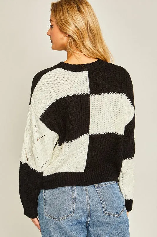 Black Diamond Cutout Checkered Sweater