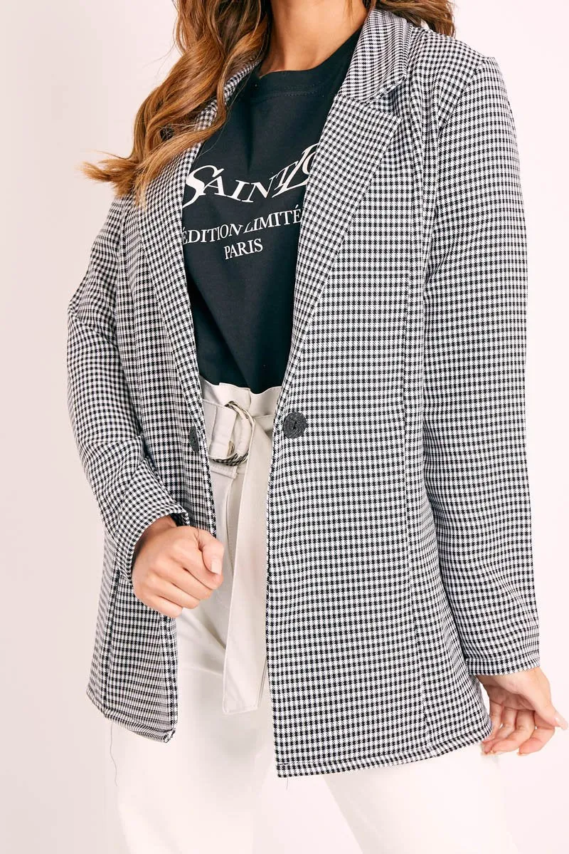 Black Houndstooth Single Breasted Blazer - Bellah