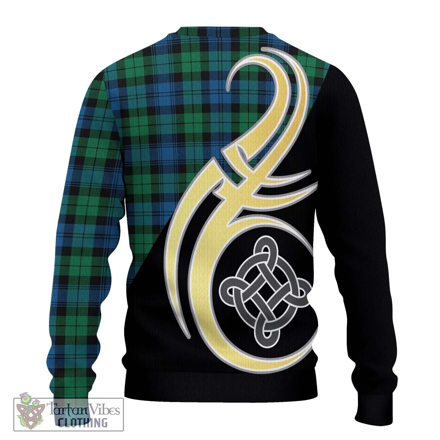 Black Watch Ancient Tartan Ugly Sweater with Family Crest and Celtic Symbol Style