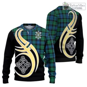 Black Watch Ancient Tartan Ugly Sweater with Family Crest and Celtic Symbol Style