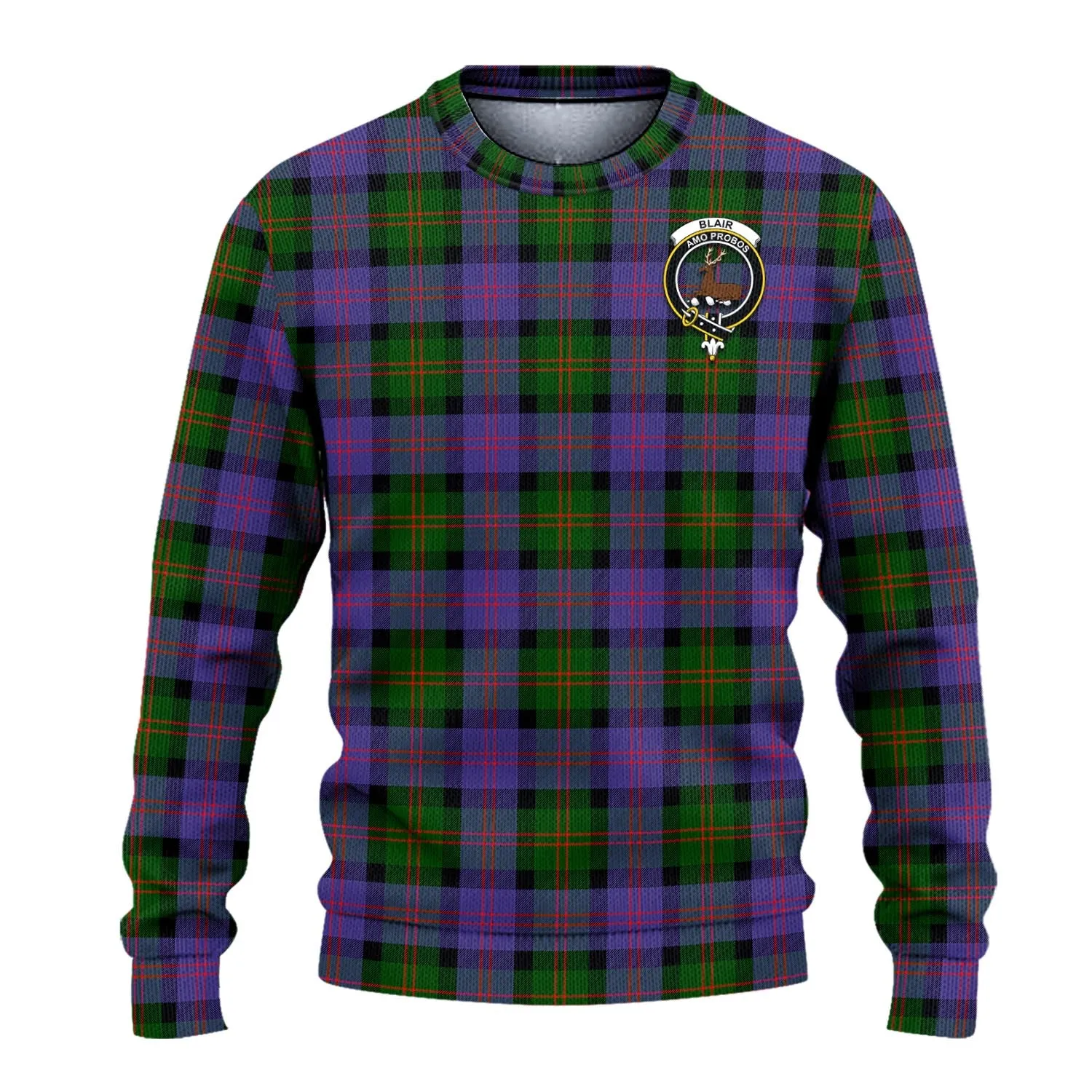 Blair Modern Tartan Ugly Sweater with Family Crest