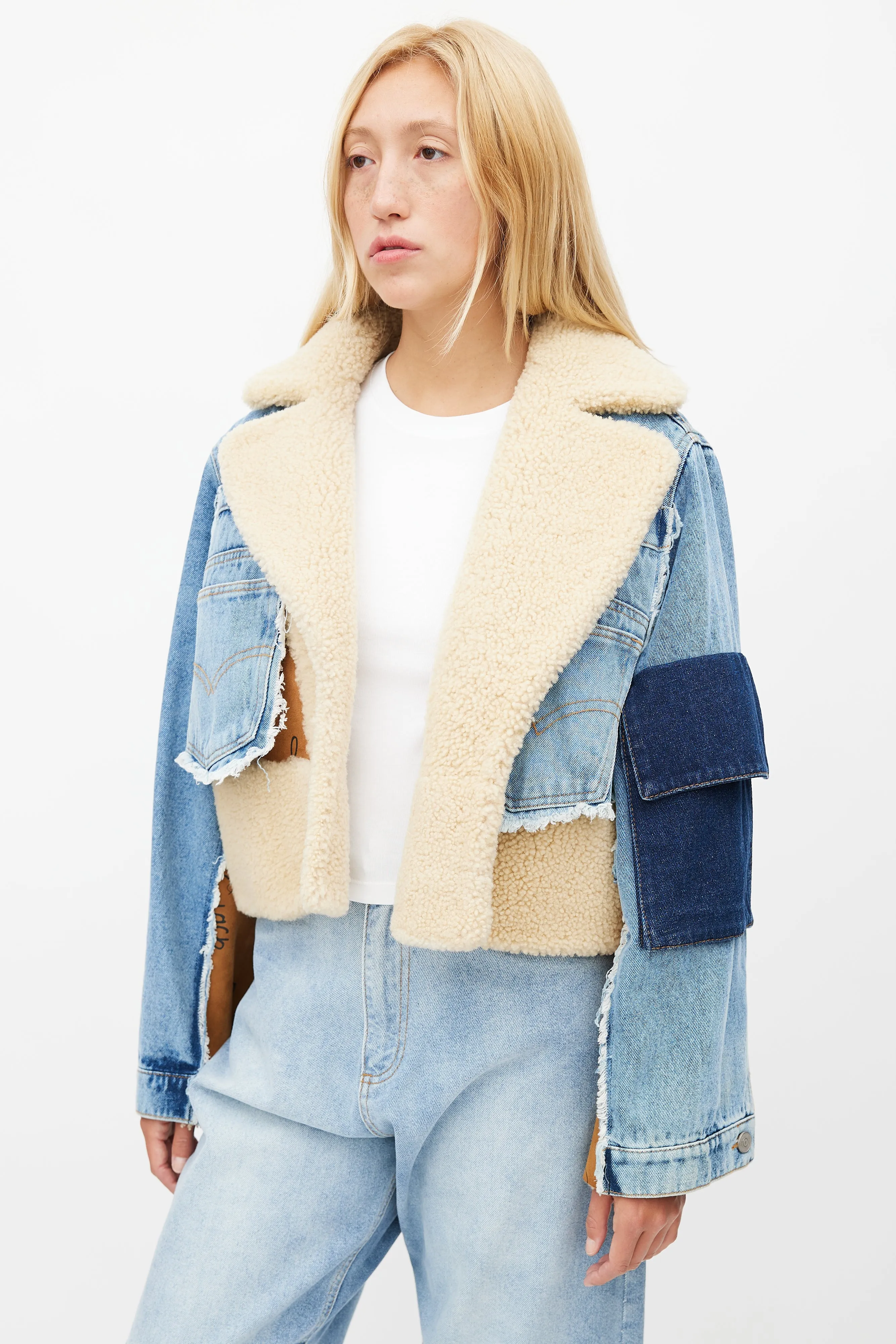 Blue & Brown Shearling Denim Jacket