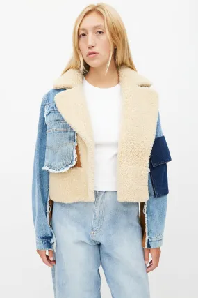 Blue & Brown Shearling Denim Jacket