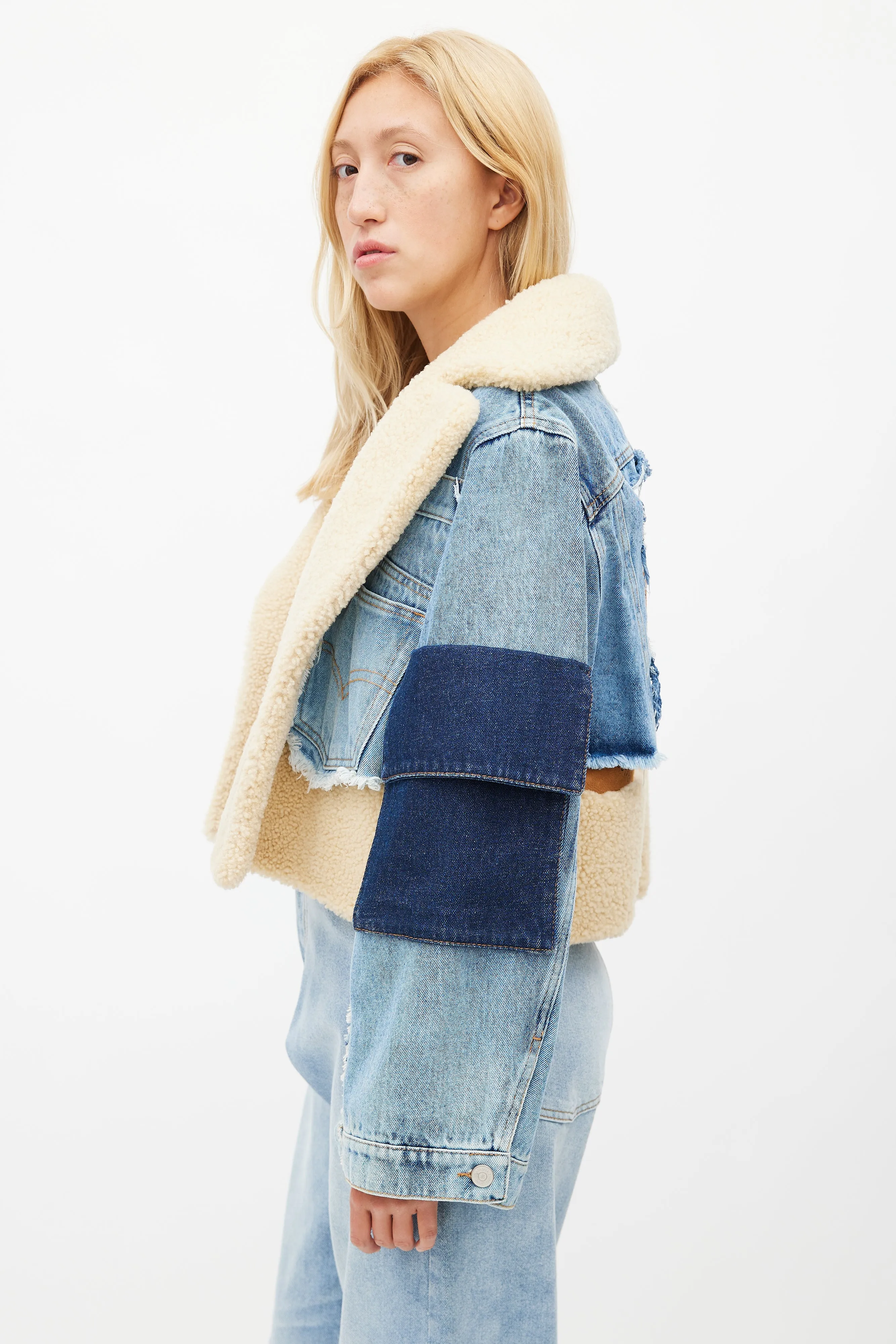 Blue & Brown Shearling Denim Jacket