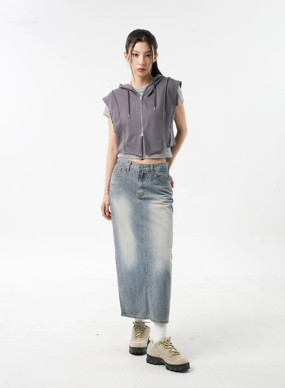 Blue Denim Maxi Skirt CU309