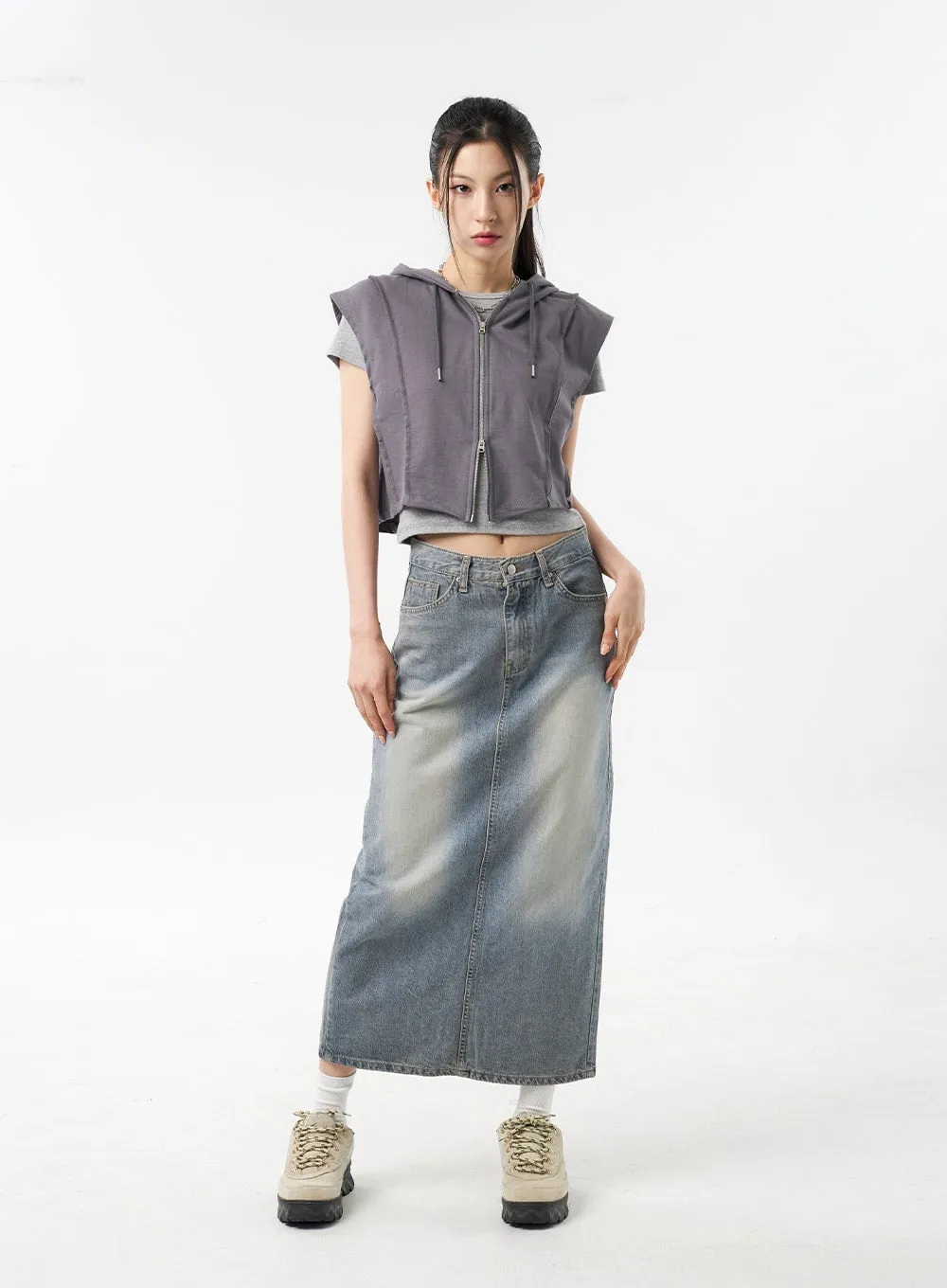 Blue Denim Maxi Skirt CU309