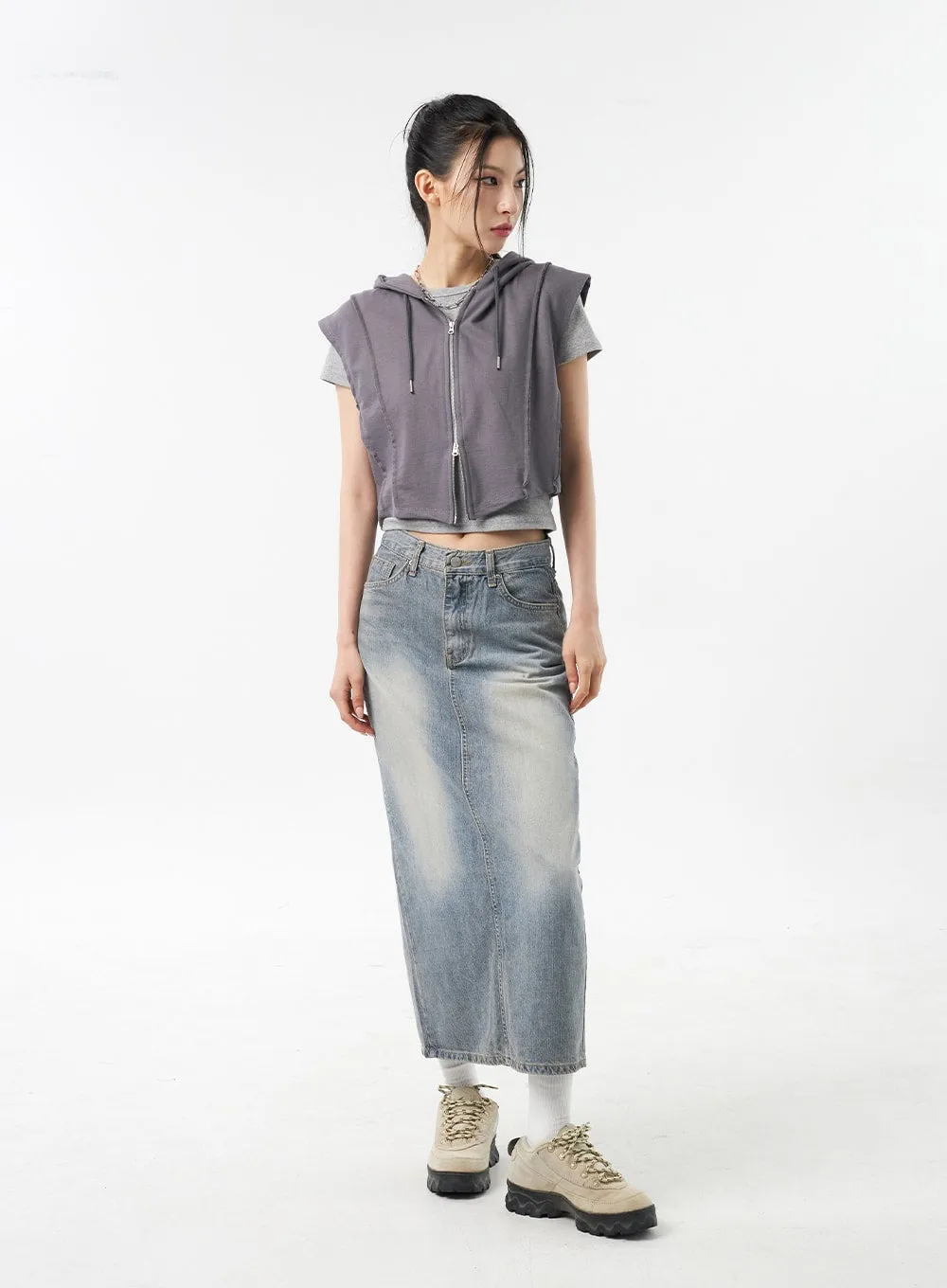 Blue Denim Maxi Skirt CU309