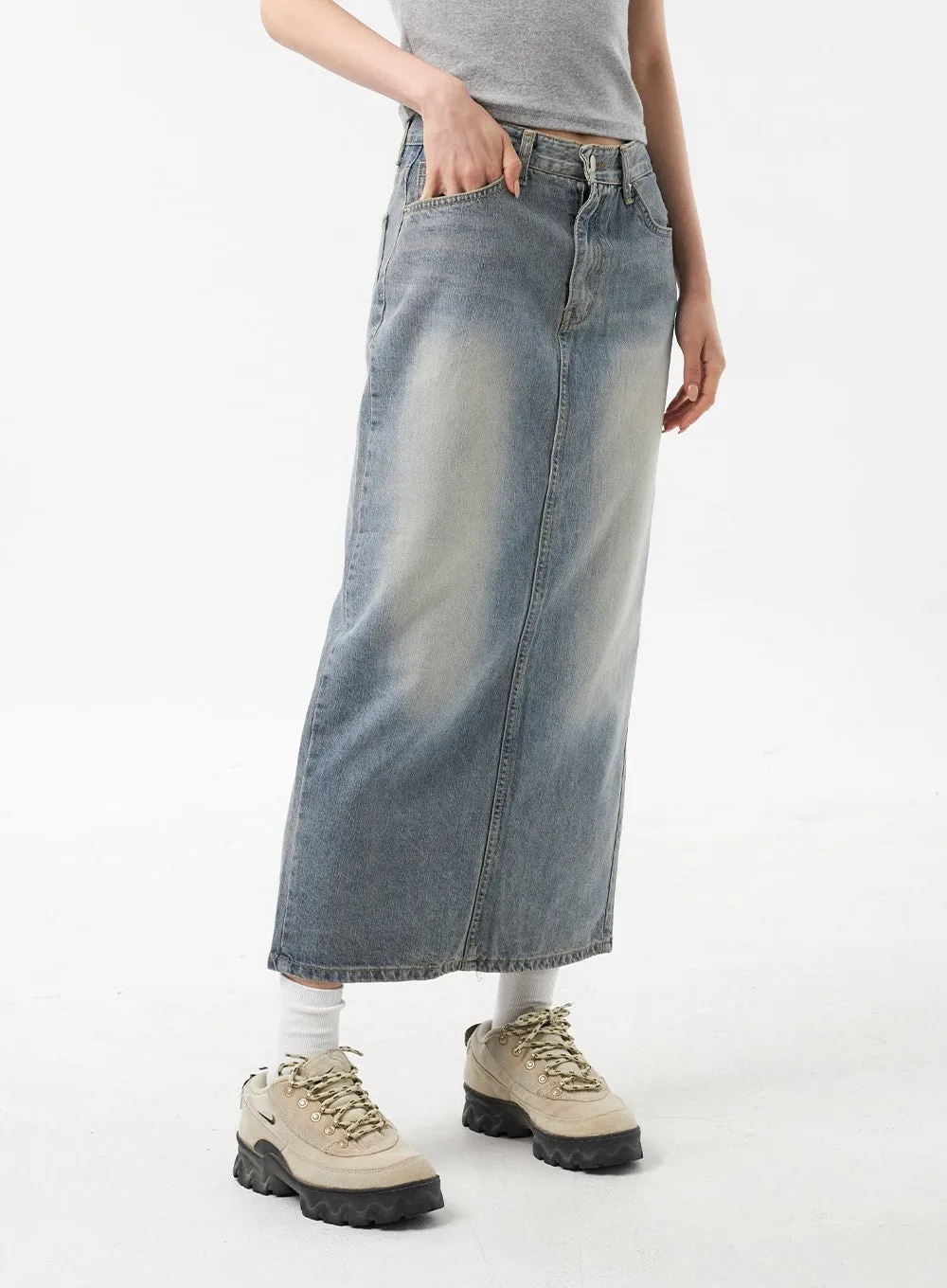 Blue Denim Maxi Skirt CU309