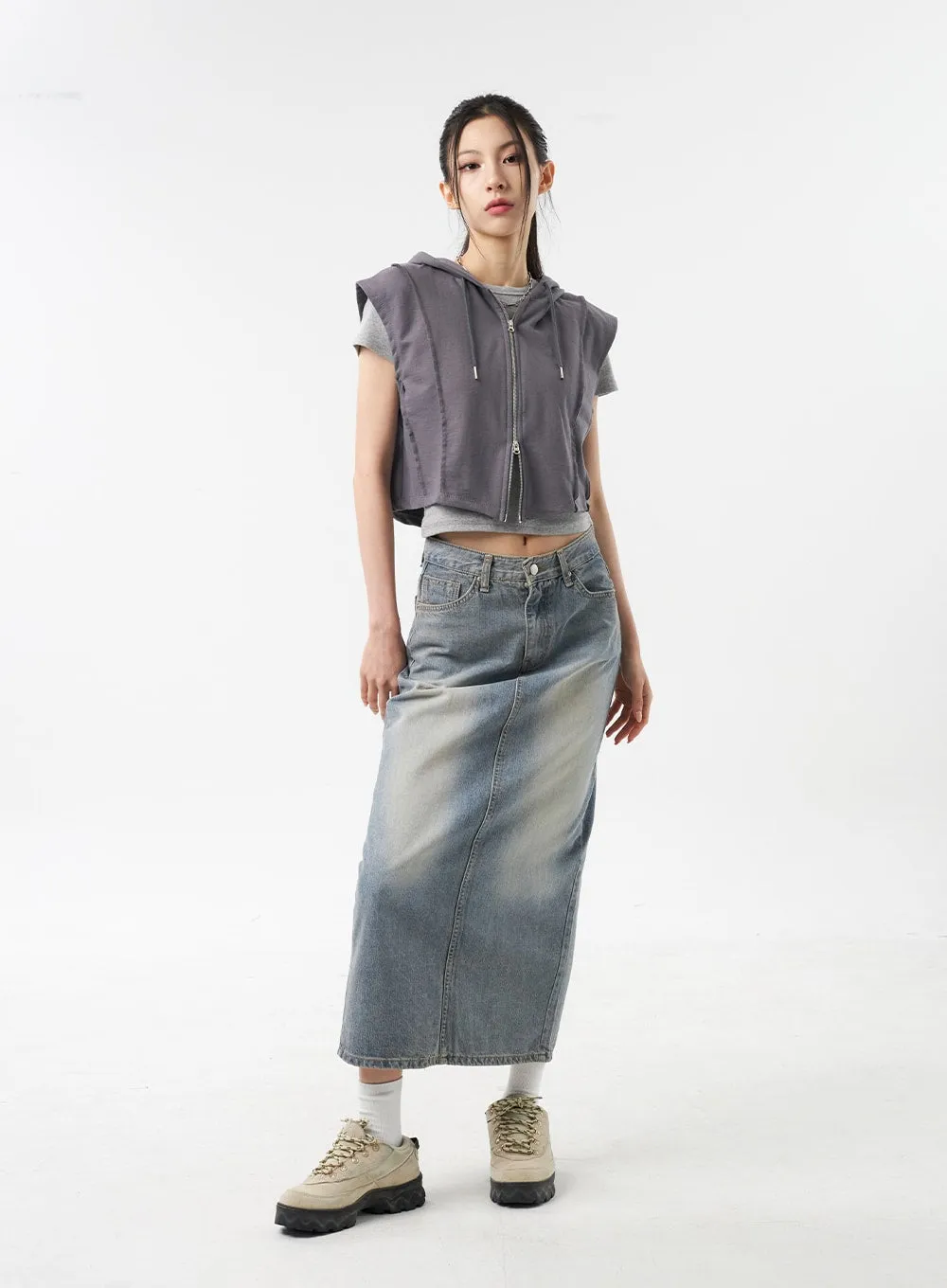 Blue Denim Maxi Skirt CU309