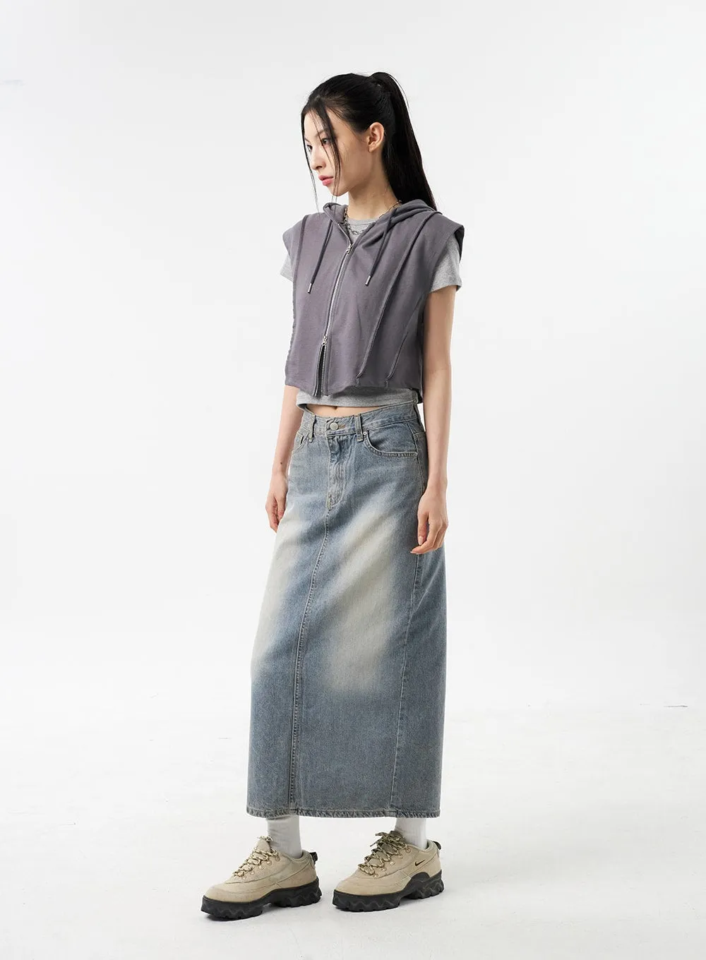 Blue Denim Maxi Skirt CU309