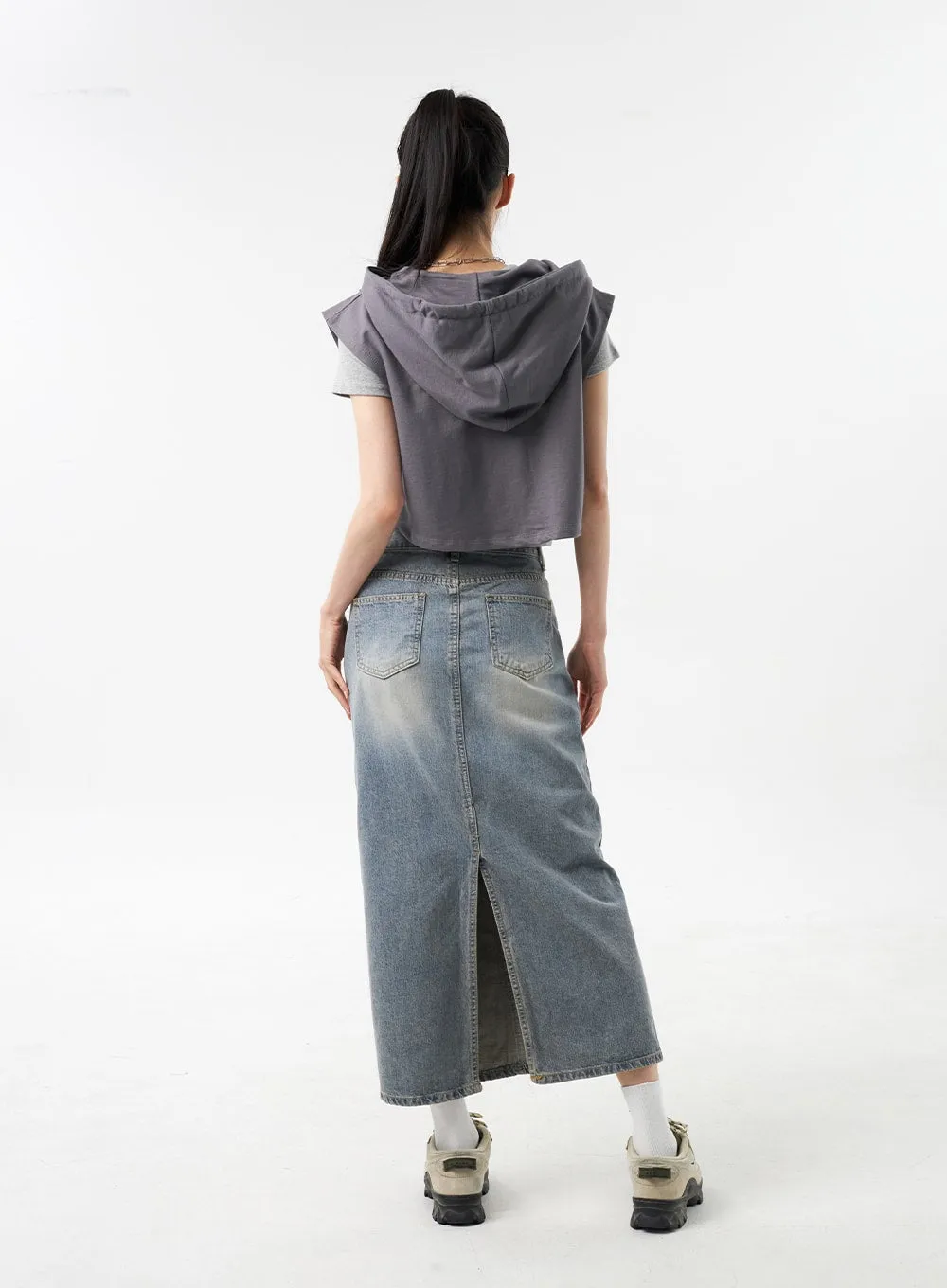 Blue Denim Maxi Skirt CU309