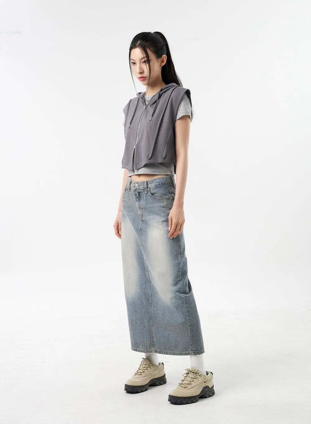 Blue Denim Maxi Skirt CU309