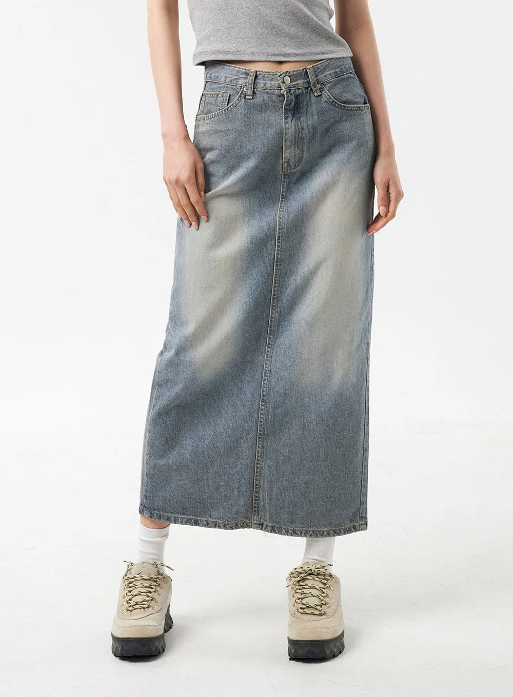 Blue Denim Maxi Skirt CU309