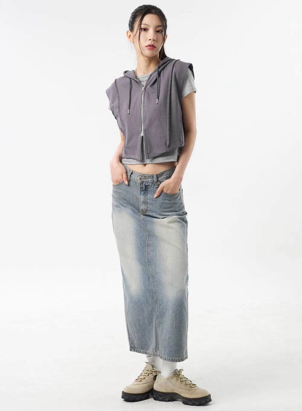 Blue Denim Maxi Skirt CU309