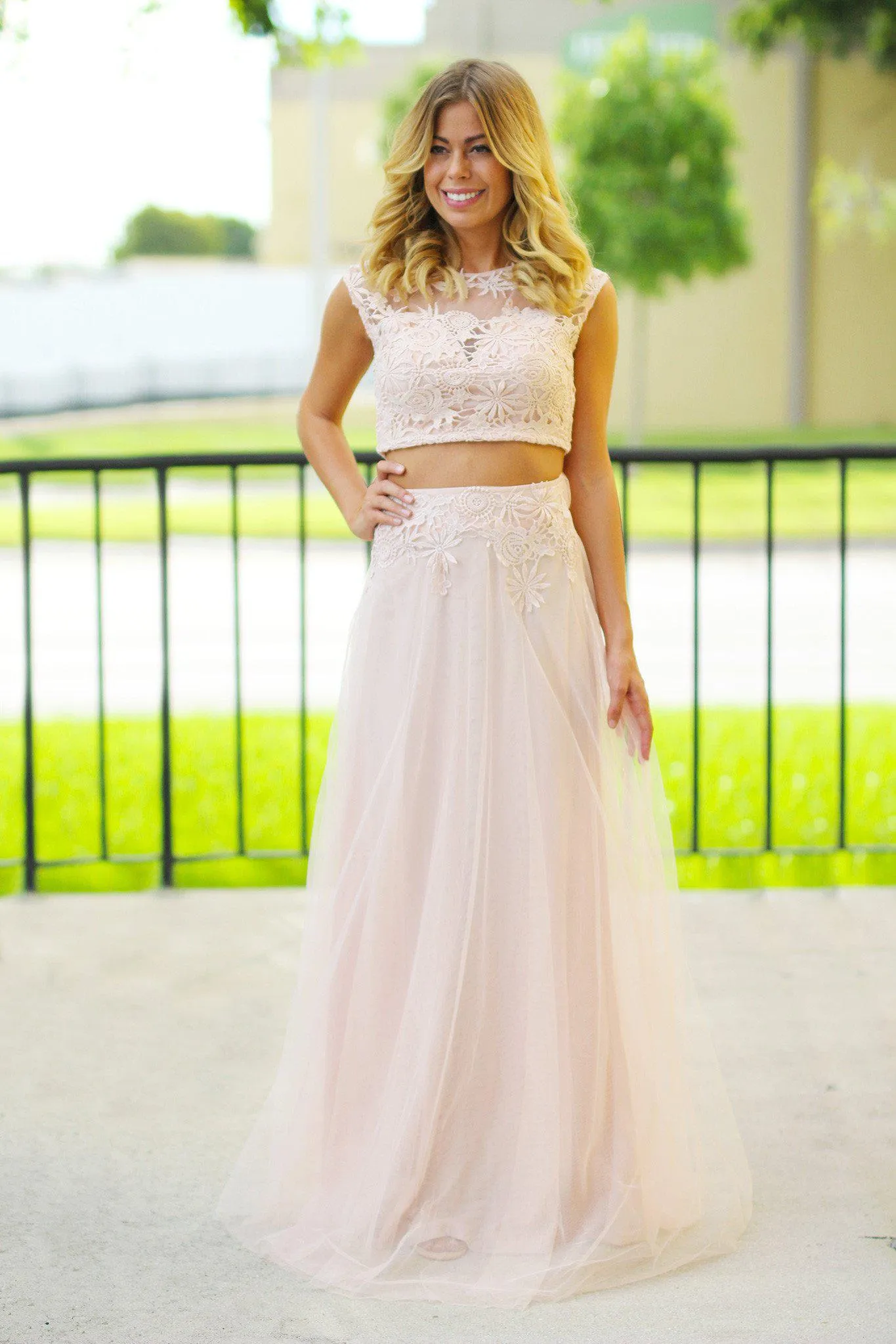 Blush Crochet Crop Top and Tulle Set