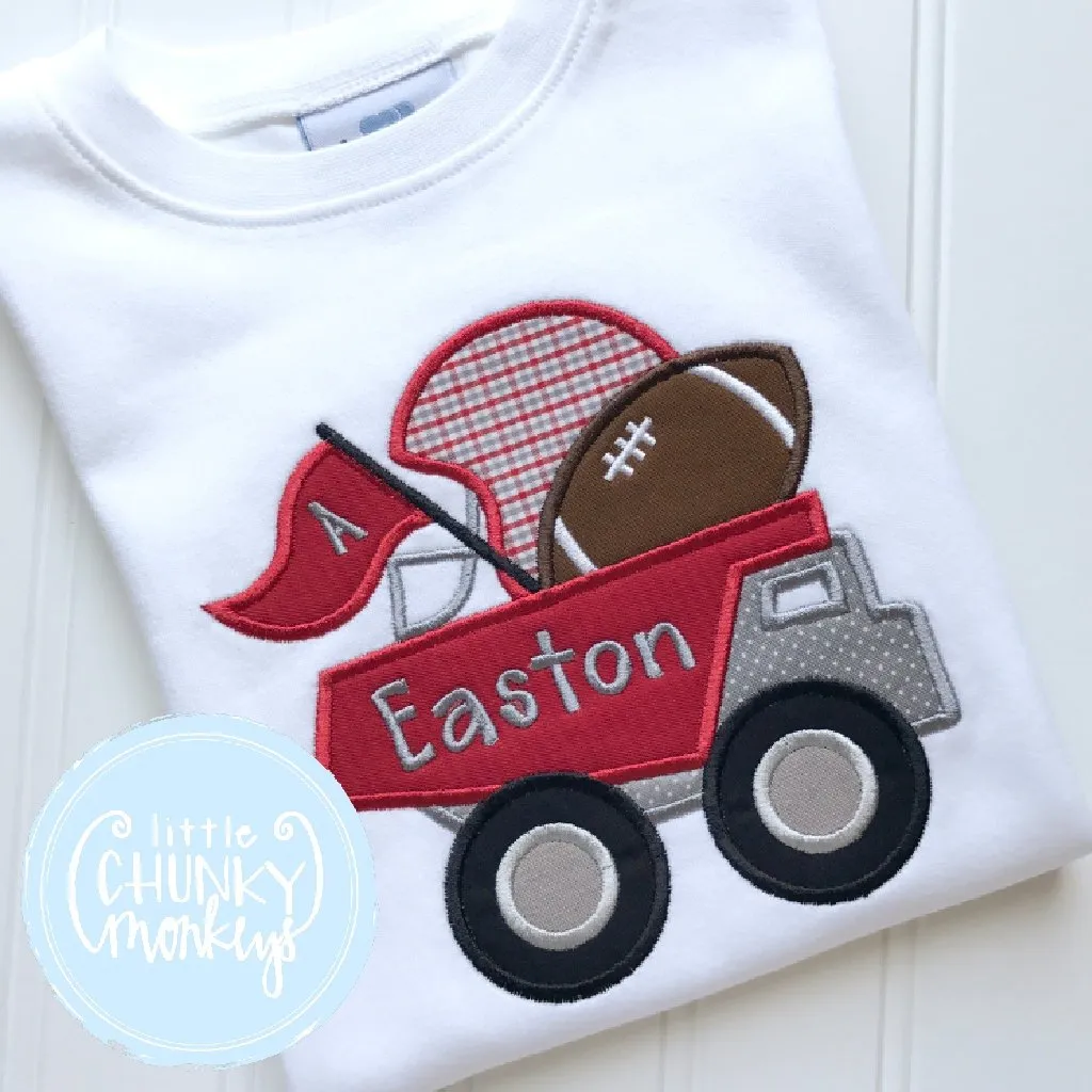 Boy Shirt - Crimson Football Dumptruck Applique