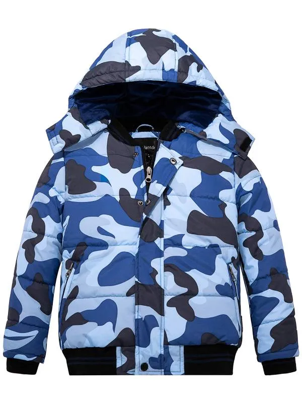 Boys Padded Winter Coat With Removable Hood Windproof Puffer Jacket