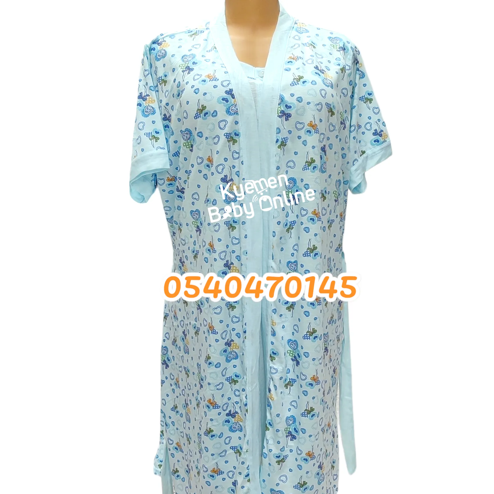 Breastfeeding Night Gown Buttons With Coat Blue (Lovely Bowtie)