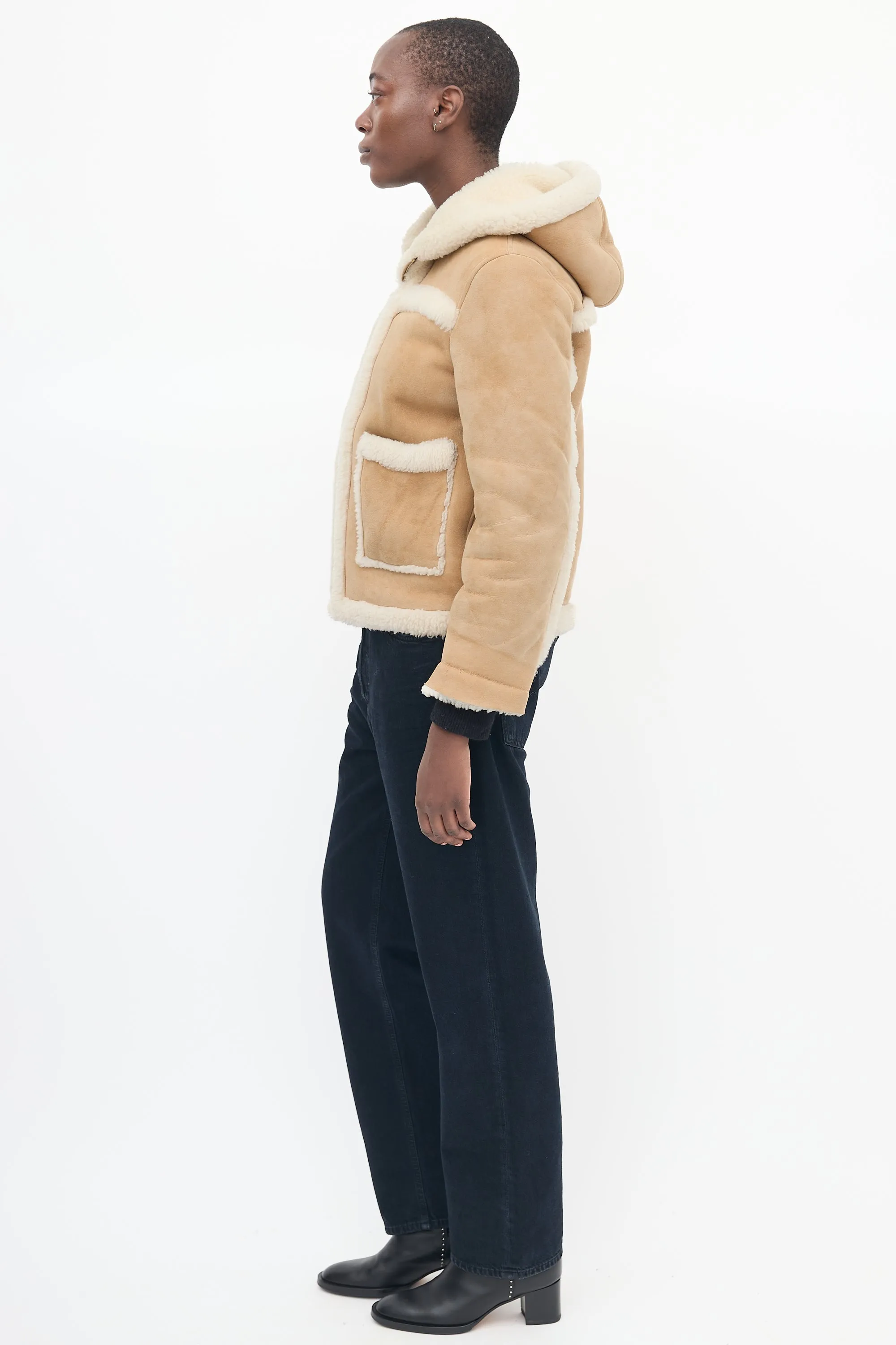 Brown & Beige Shearling Hooded Jacket