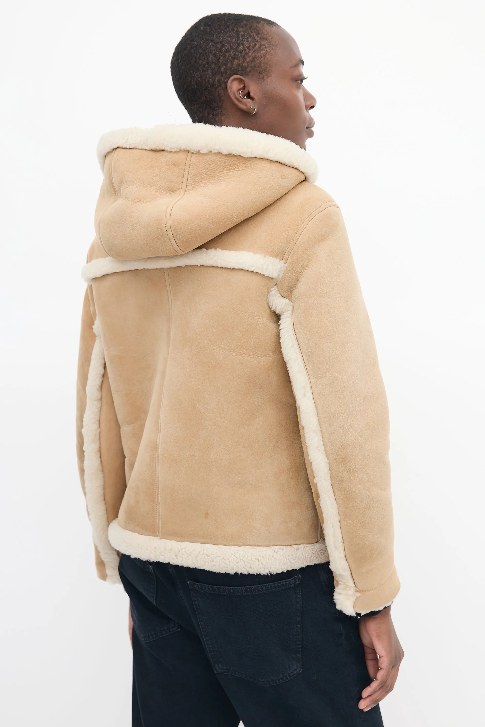 Brown & Beige Shearling Hooded Jacket