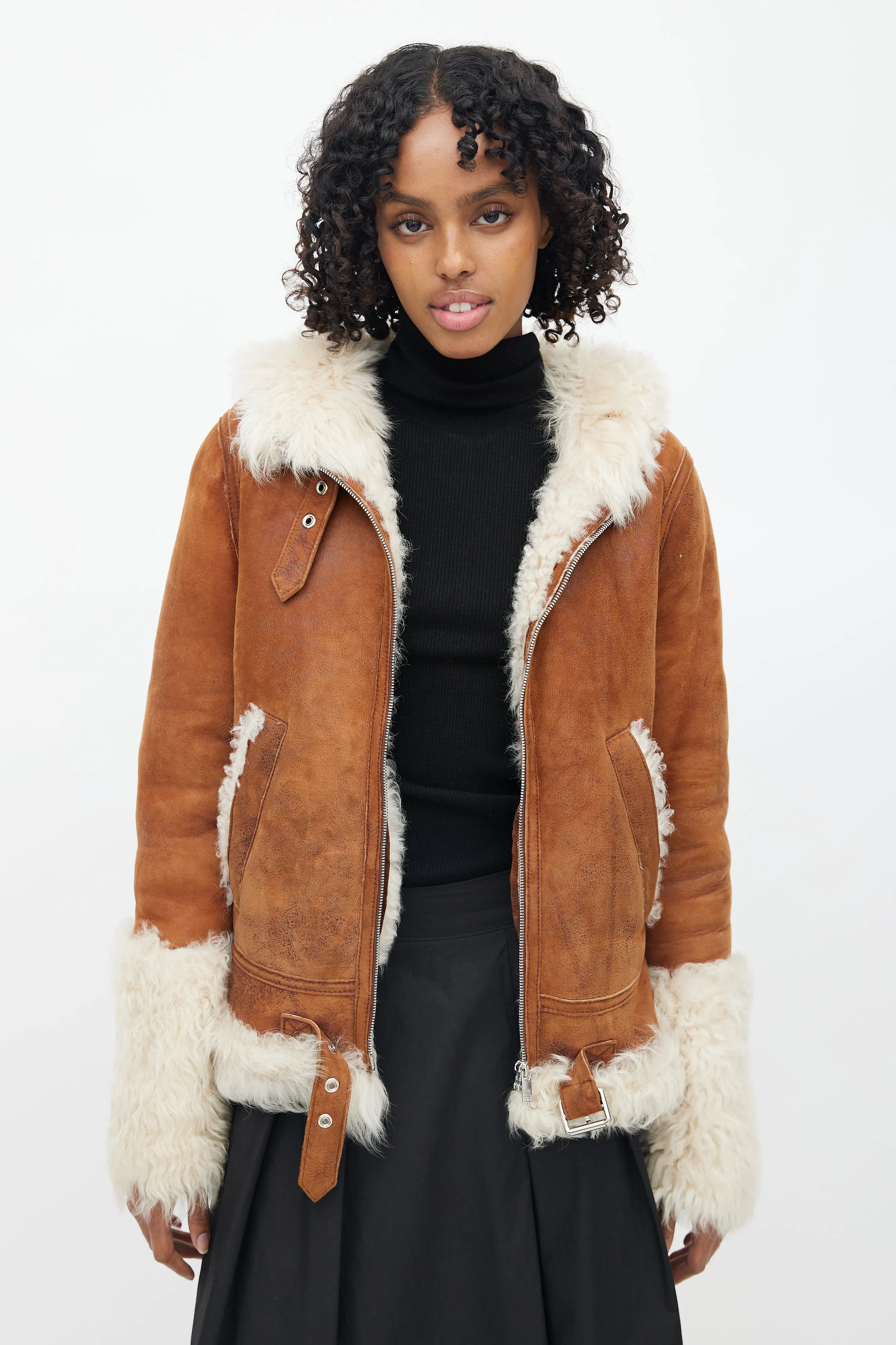 Brown Distressed Suede & Shearling Jacket