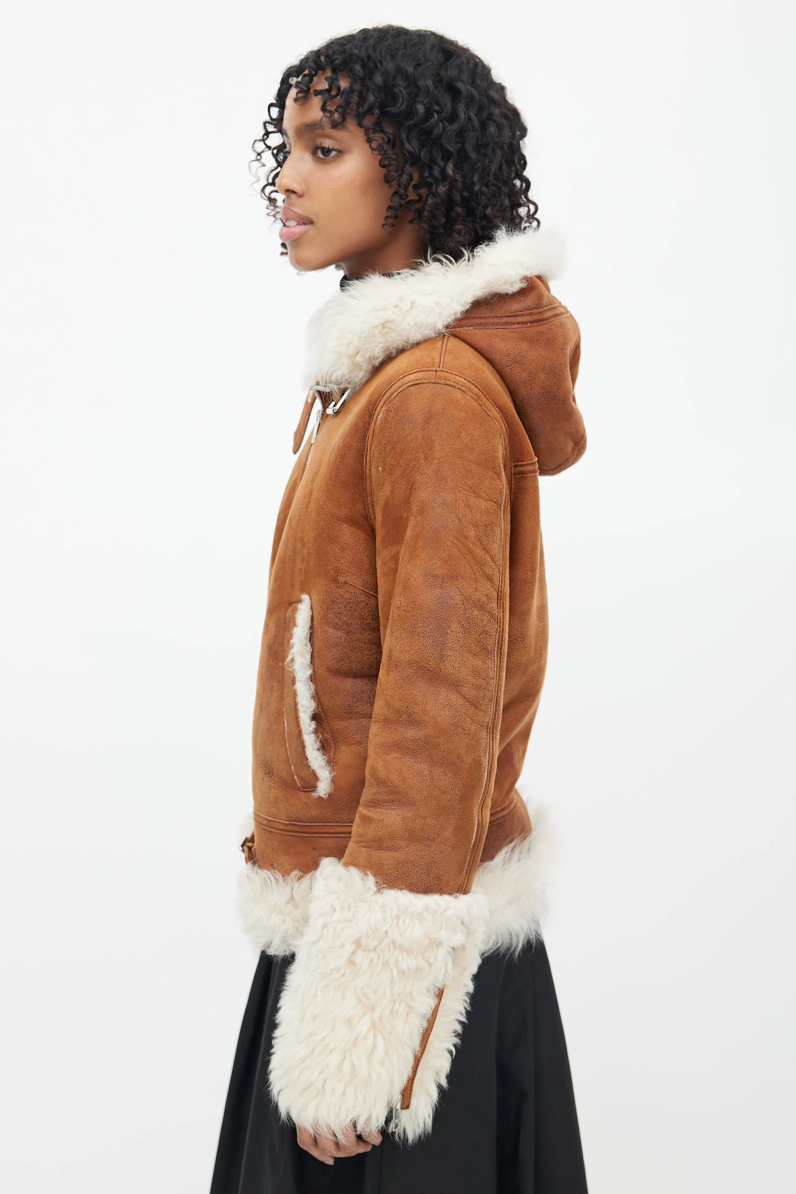 Brown Distressed Suede & Shearling Jacket