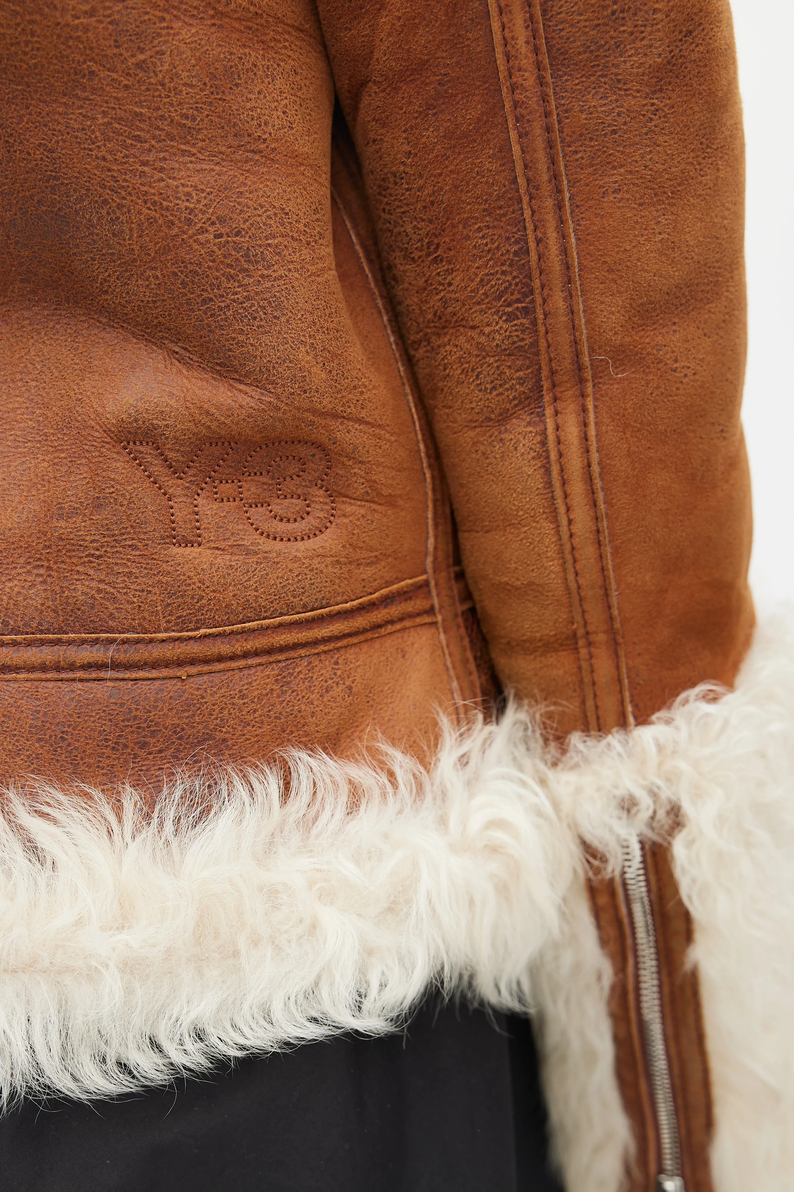 Brown Distressed Suede & Shearling Jacket