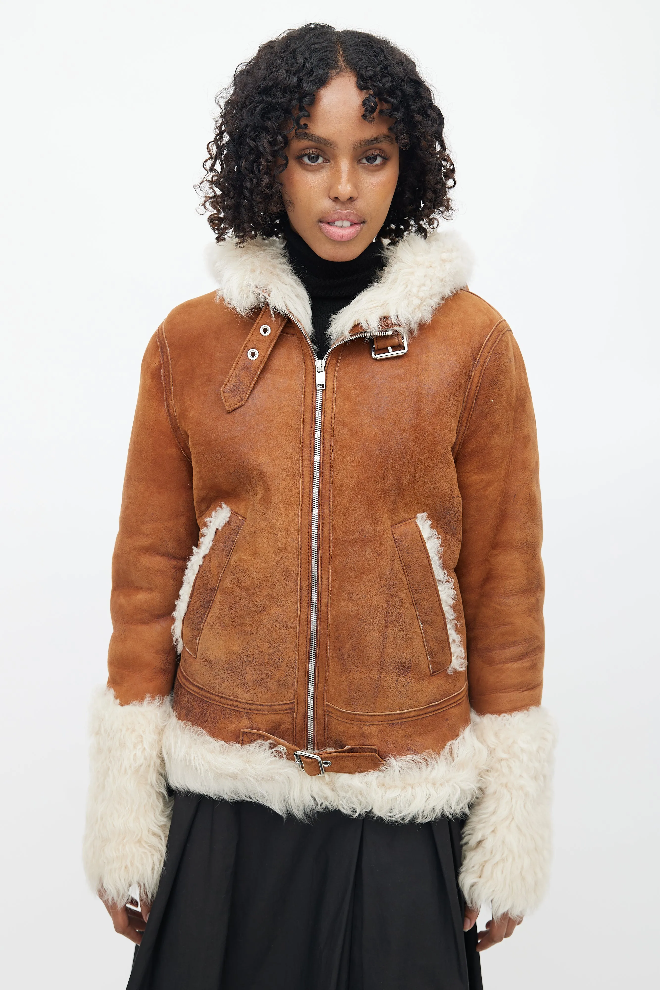 Brown Distressed Suede & Shearling Jacket