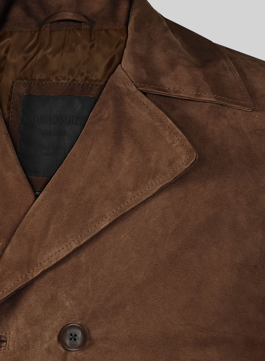 Brown Suede Leather Pea Coat