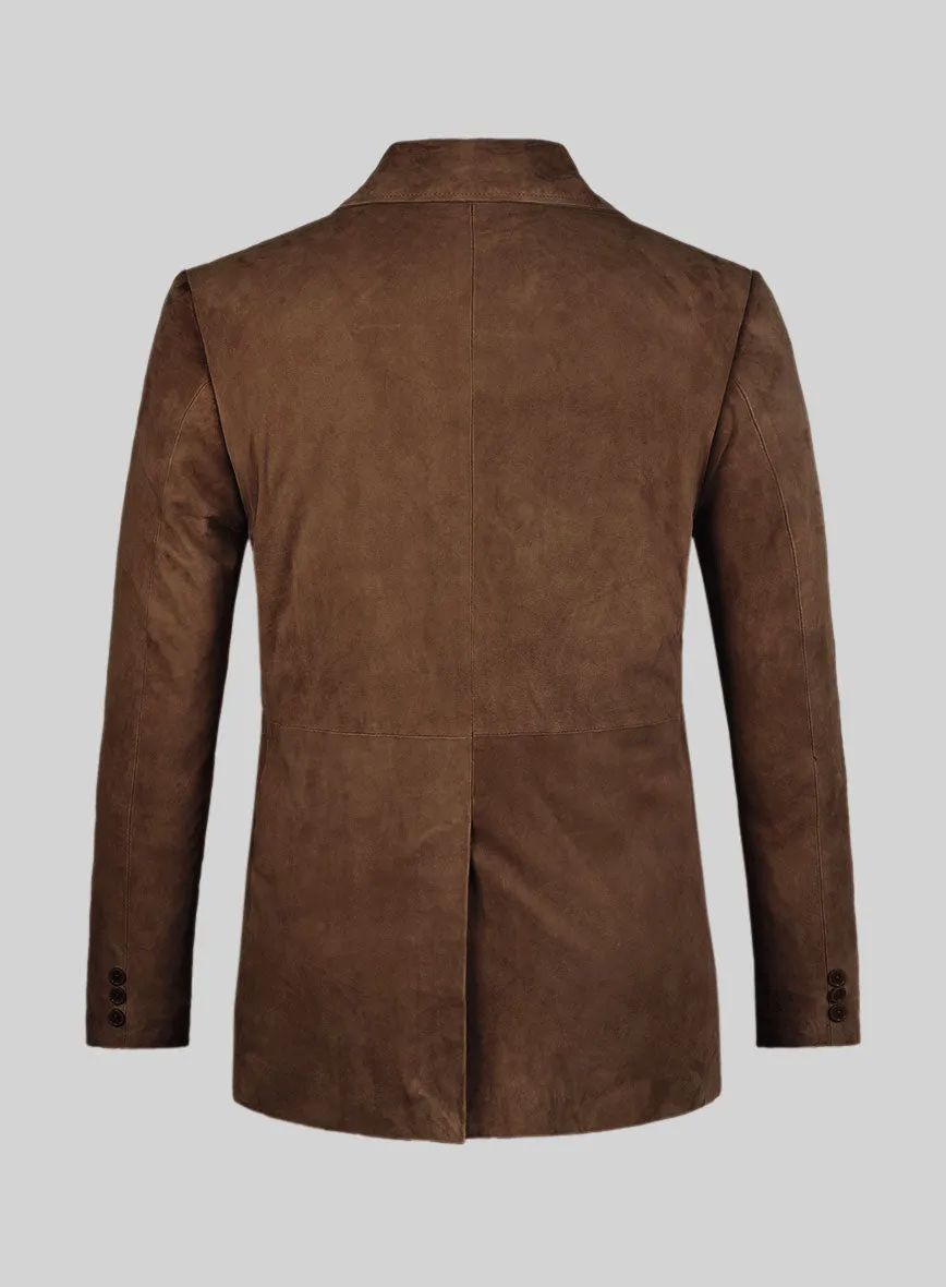 Brown Suede Leather Pea Coat