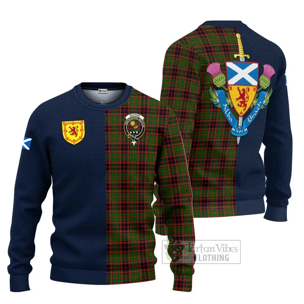 Buchan Tartan Ugly Sweater with Scottish Lion Royal Arm Half Style