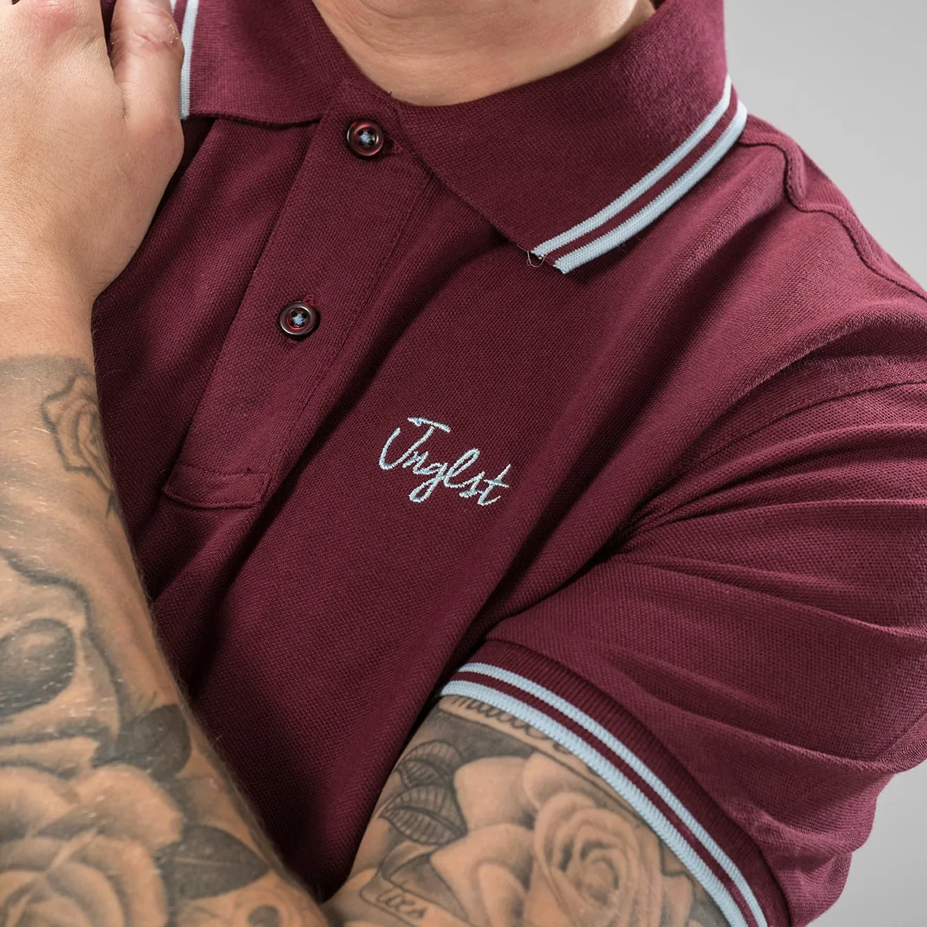 Burgundy Jnglst Polo Shirt with Sky Blue Detailing