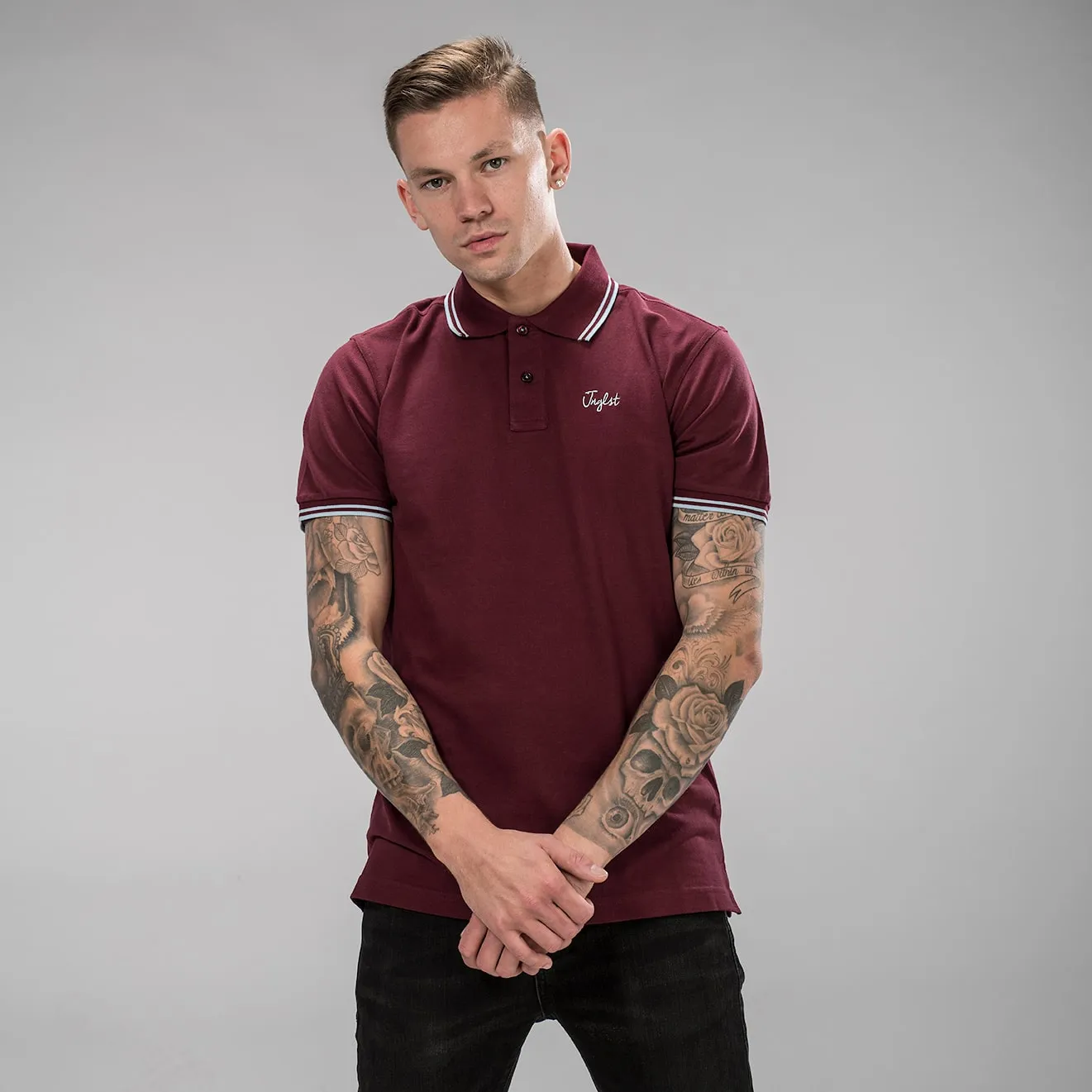 Burgundy Jnglst Polo Shirt with Sky Blue Detailing