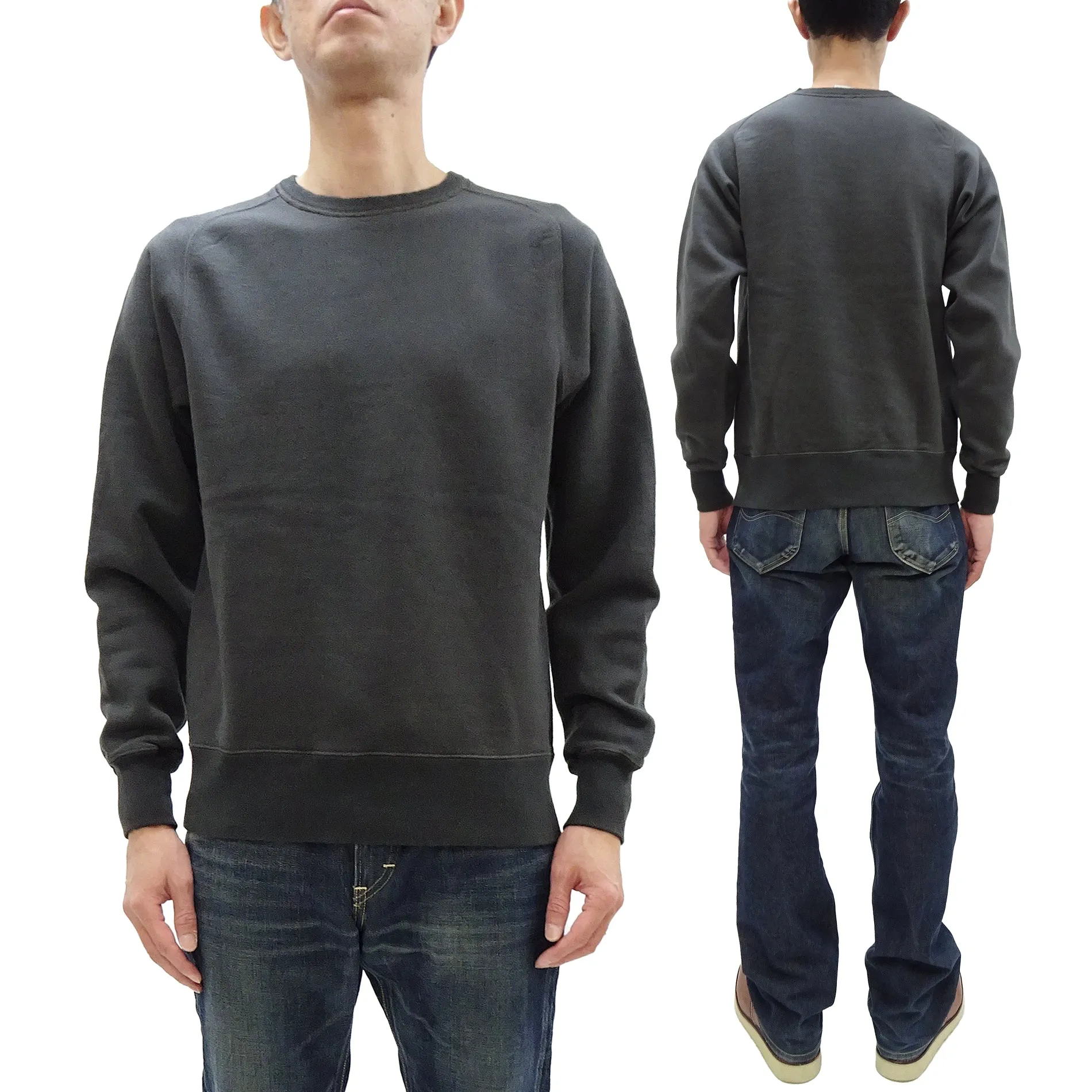 Buzz Rickson Freedom Sleeve Sweatshirt Men's Casual Plain Crewneck Tubular Knit Loop-wheeled Sweatshirt BR69463 119 Faded-Black