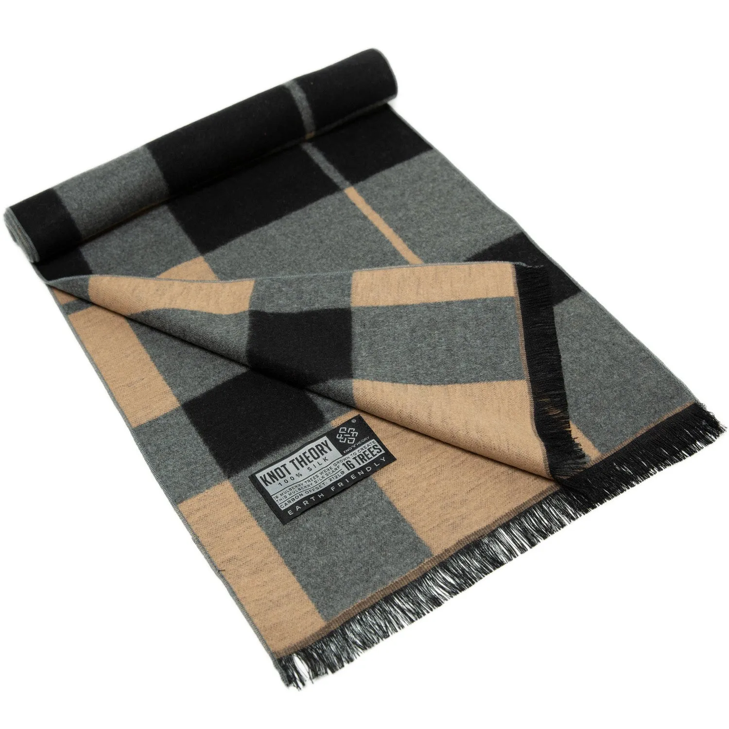 Camel Tartan Scarf - Softer than Cashmere 100% Silk