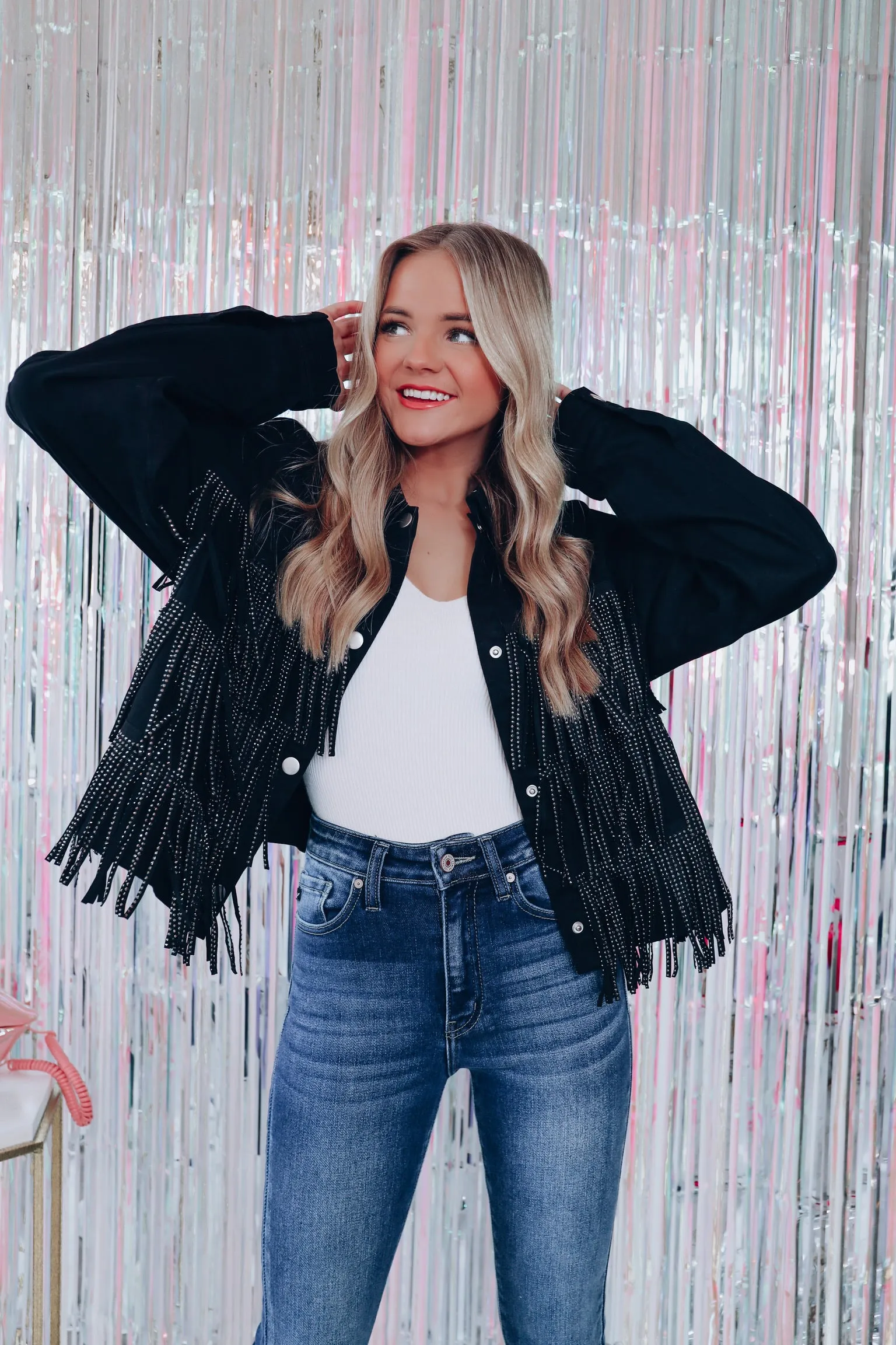 Canyon Fringe Cropped Denim Jacket - Black