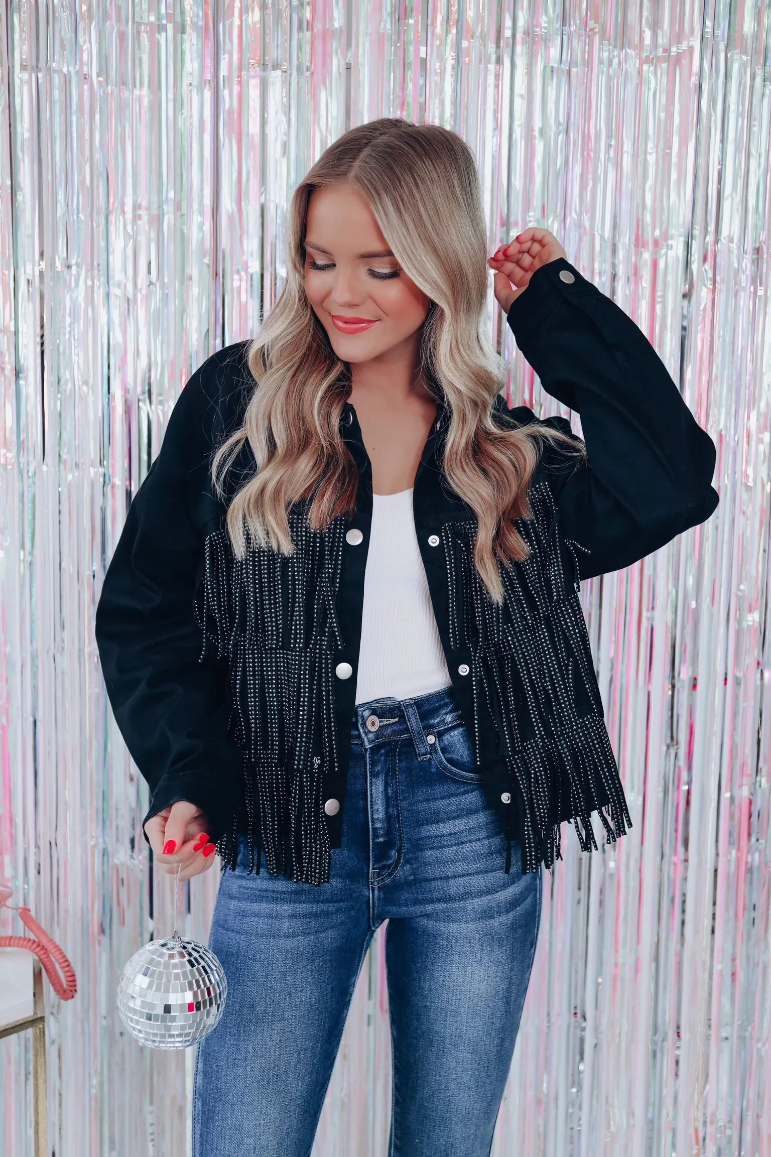 Canyon Fringe Cropped Denim Jacket - Black