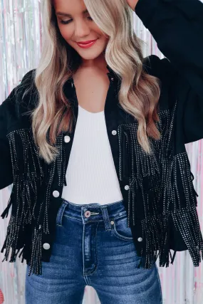 Canyon Fringe Cropped Denim Jacket - Black