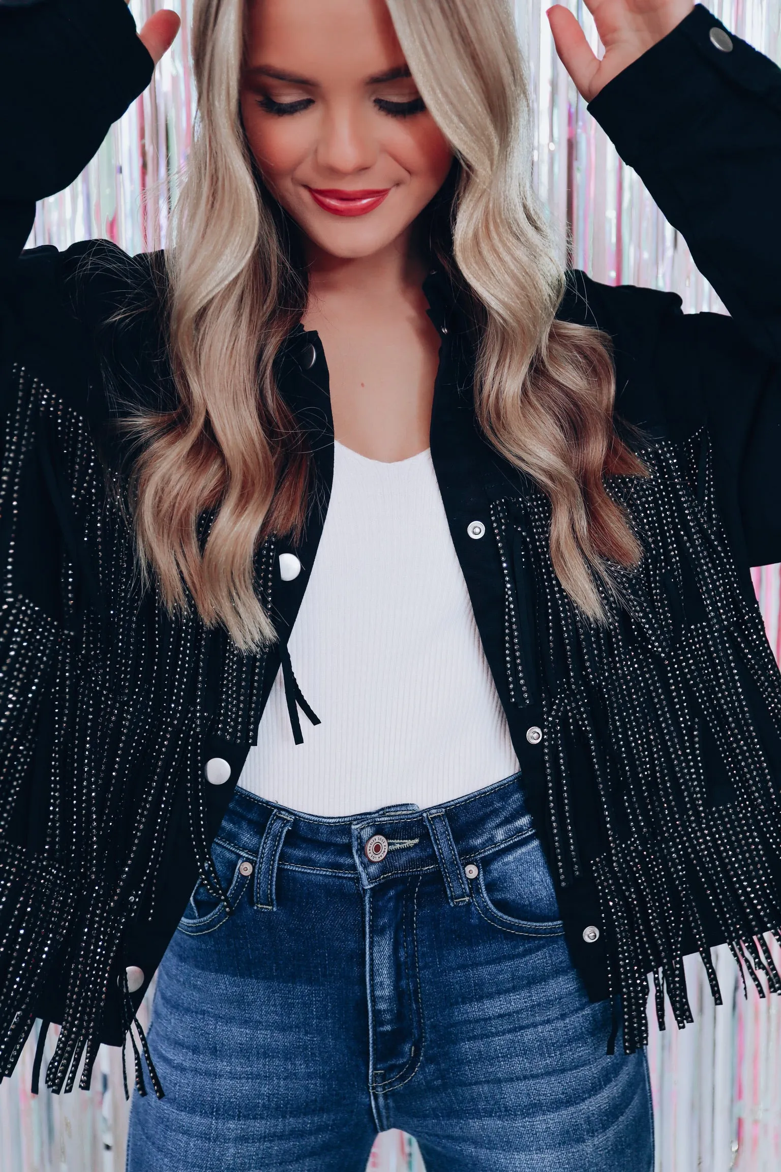 Canyon Fringe Cropped Denim Jacket - Black