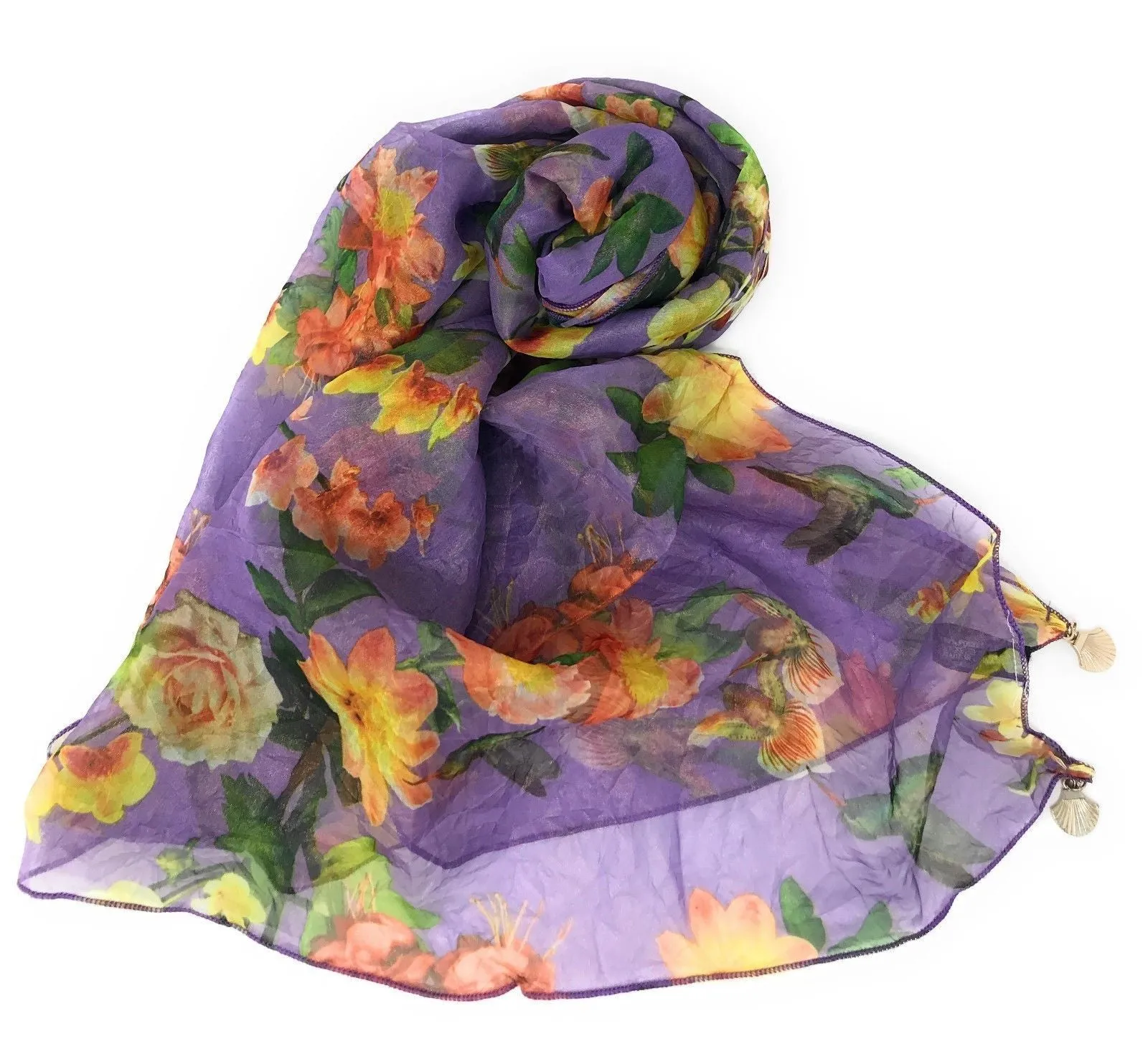 Casaba Womens Floral Birds Sheer Scarves Scarf Convertible Poncho Top Light Wrap