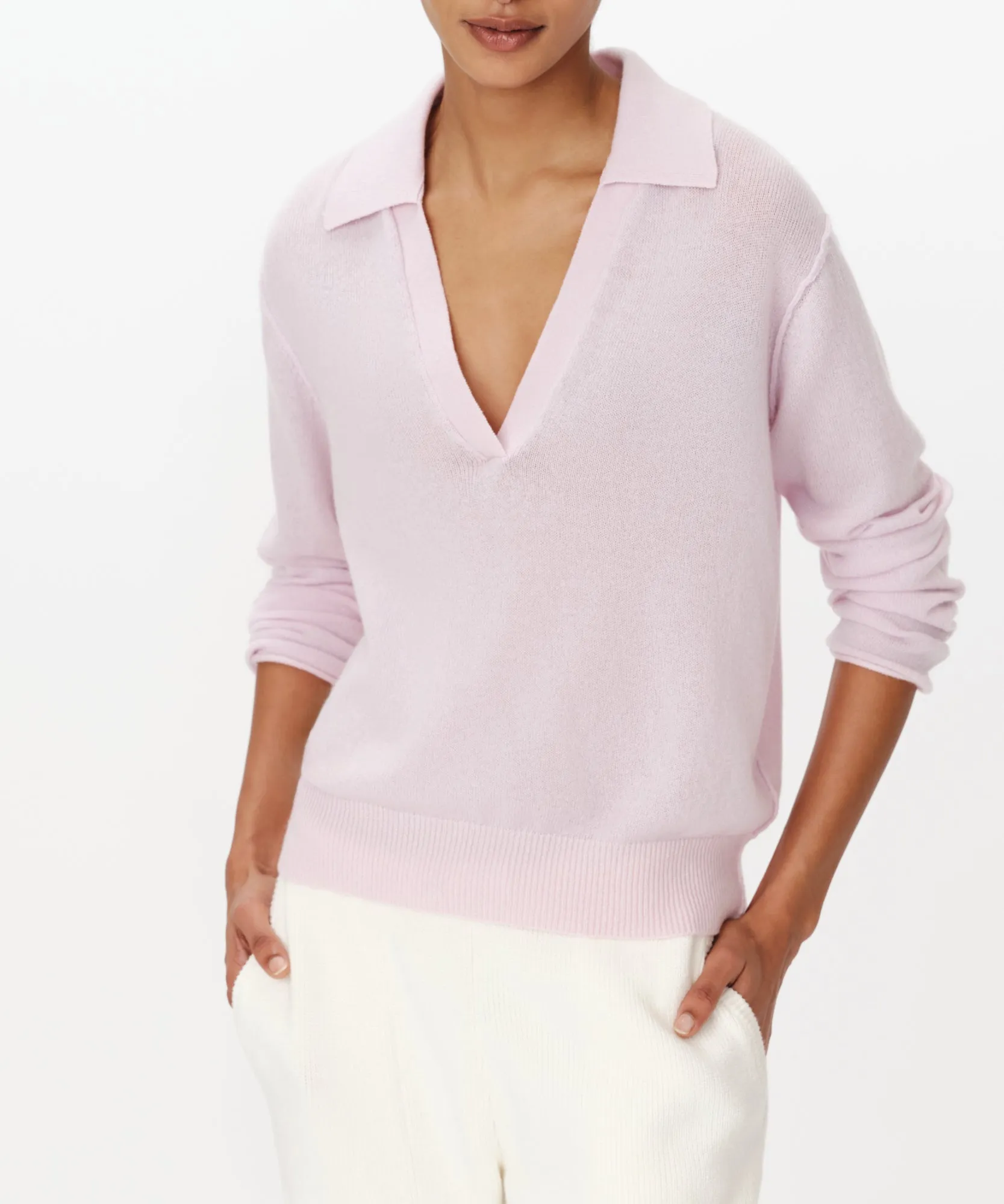 Cashmere Oversized Polo Sweater - Faded Petunia