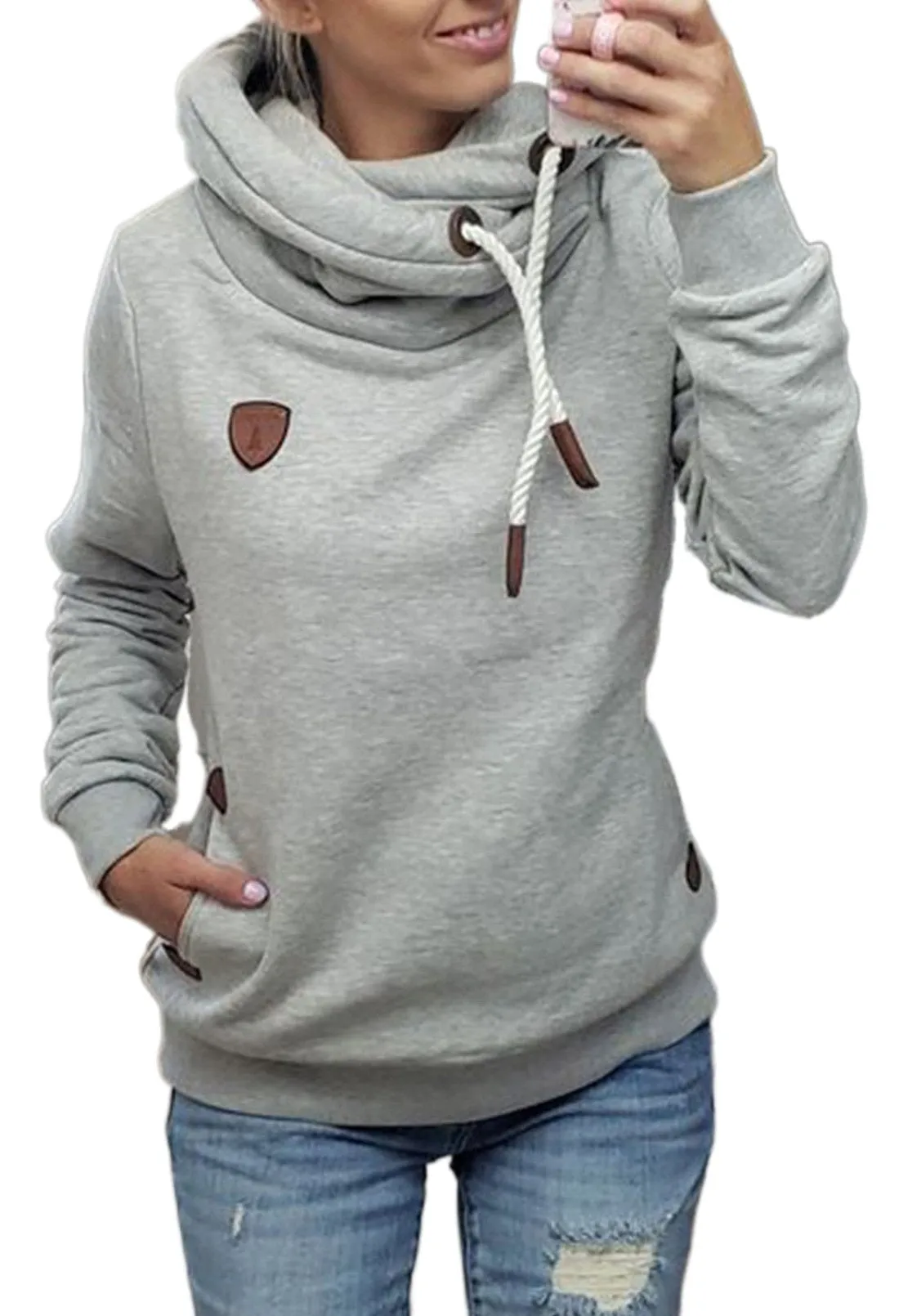 Casual Drawstring Hoddies with Hat