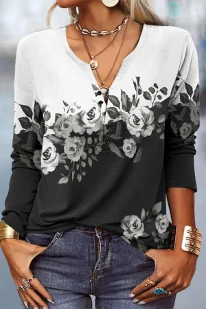 Casual Print V Neck Tops