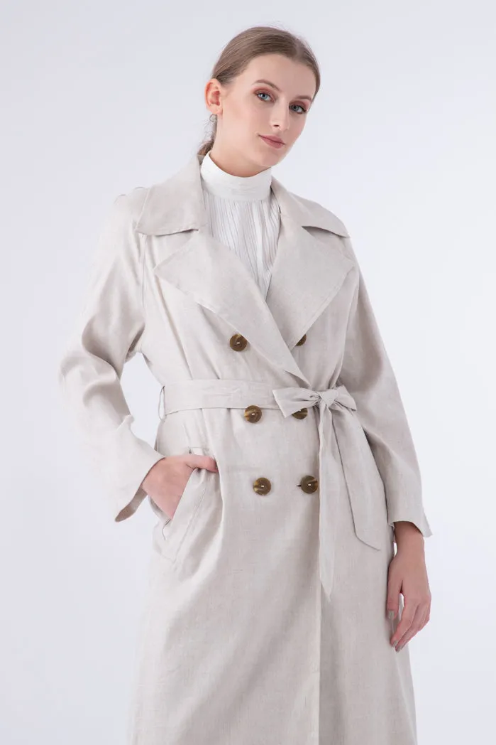 Choice Double Breasted 6-Button Notched Lapel Trench Coat Beige