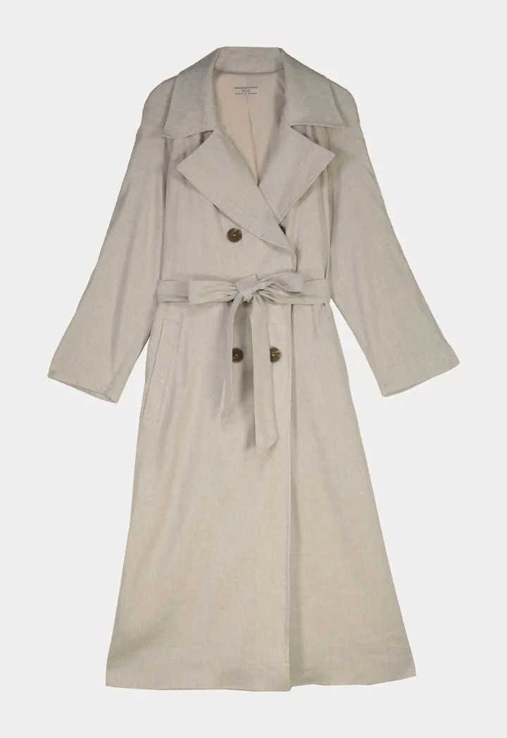 Choice Double Breasted 6-Button Notched Lapel Trench Coat Beige