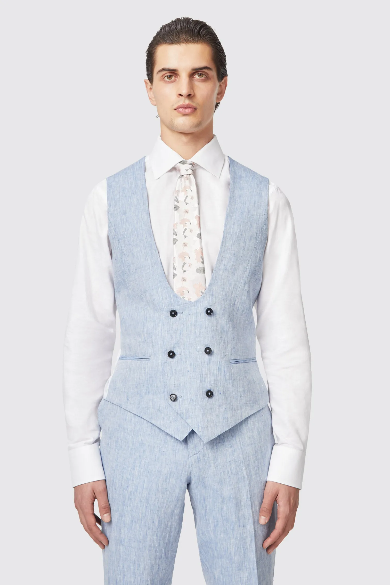 Claremont Slim Fit Blue Linen Waistcoat - ARCHIVE