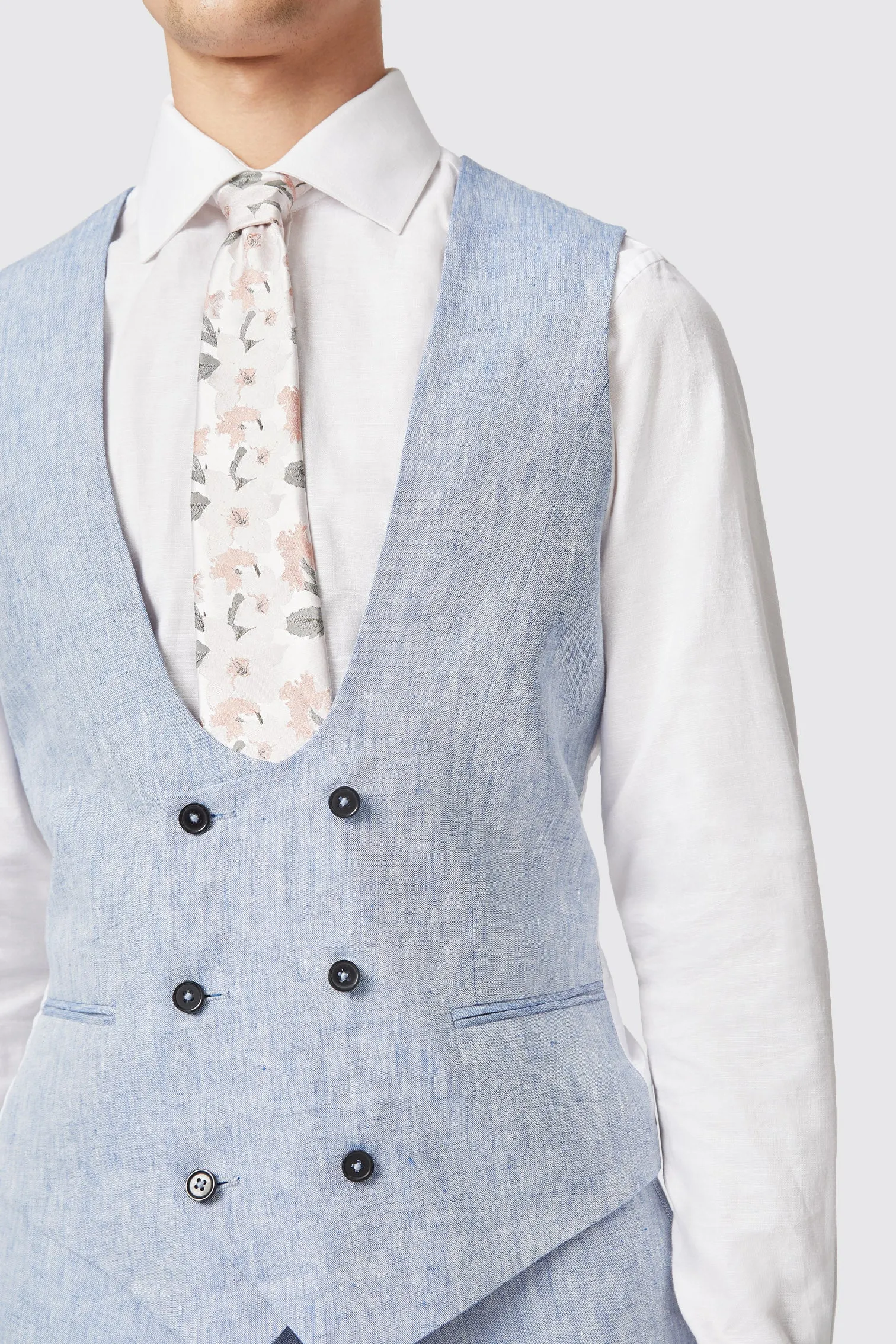 Claremont Slim Fit Blue Linen Waistcoat - ARCHIVE