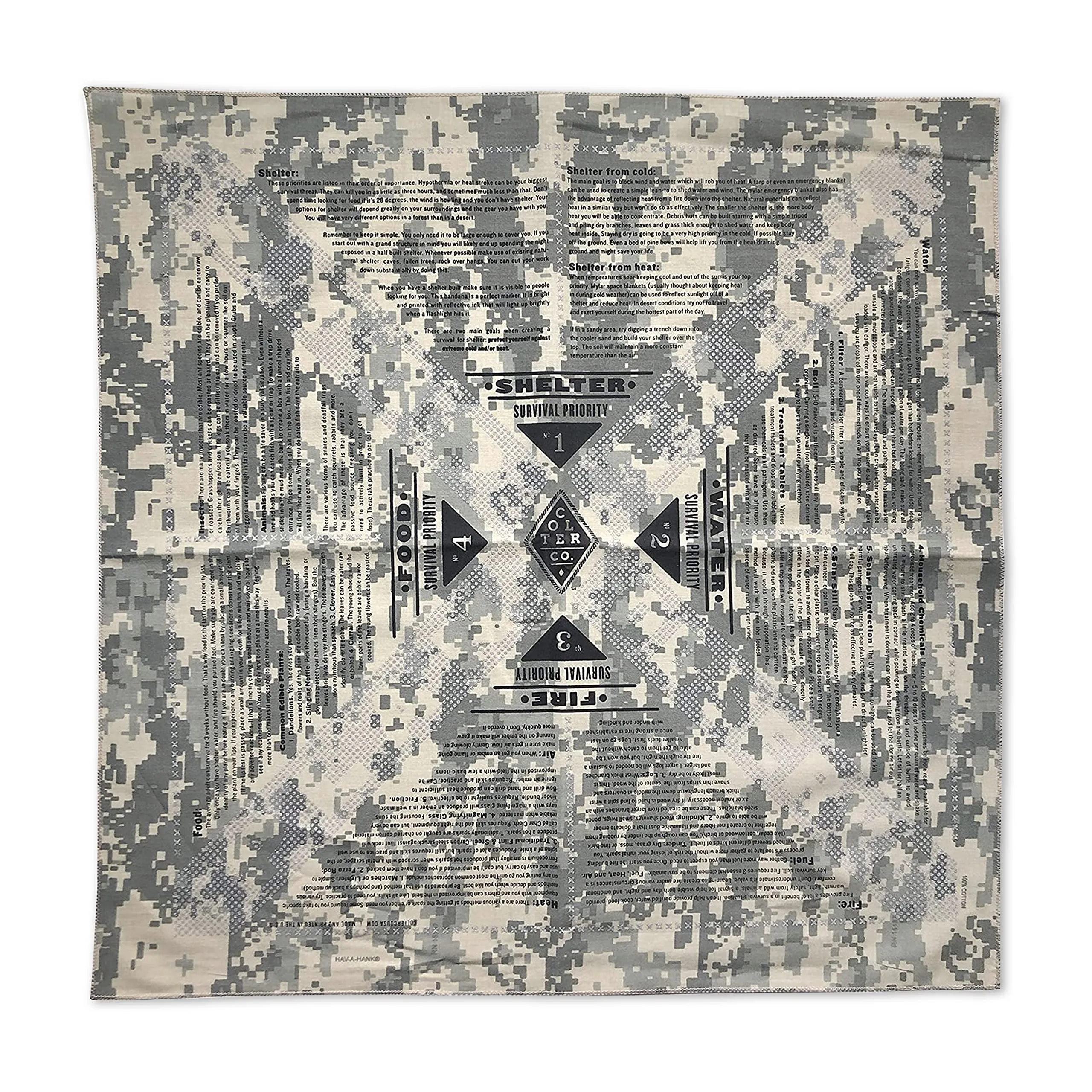 Colter Co. Stayin' Alive Reflective Survival Bandana - 100% Cotton & Unique Bandanas For Men & Women - Head Bands, Scarfs, Festival Accessories, Womens Fashion - Made In The USA (22"x22", Camouflage)